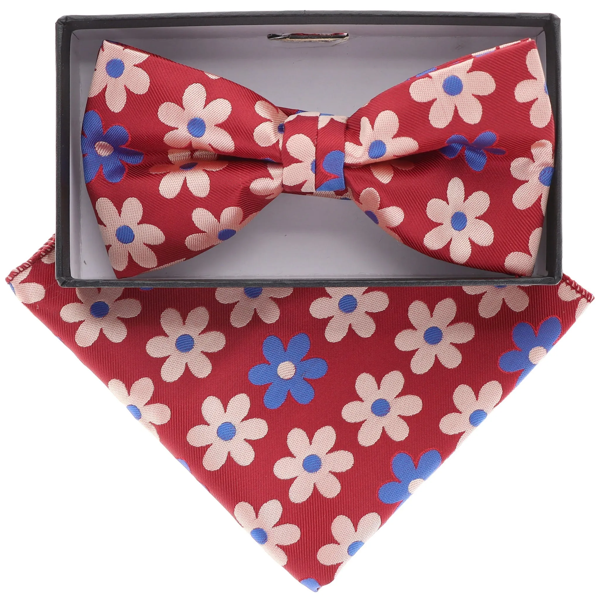 Vittorio Farina Men's Floral Design Satin Bow Tie & Pocket Square in Gift Box