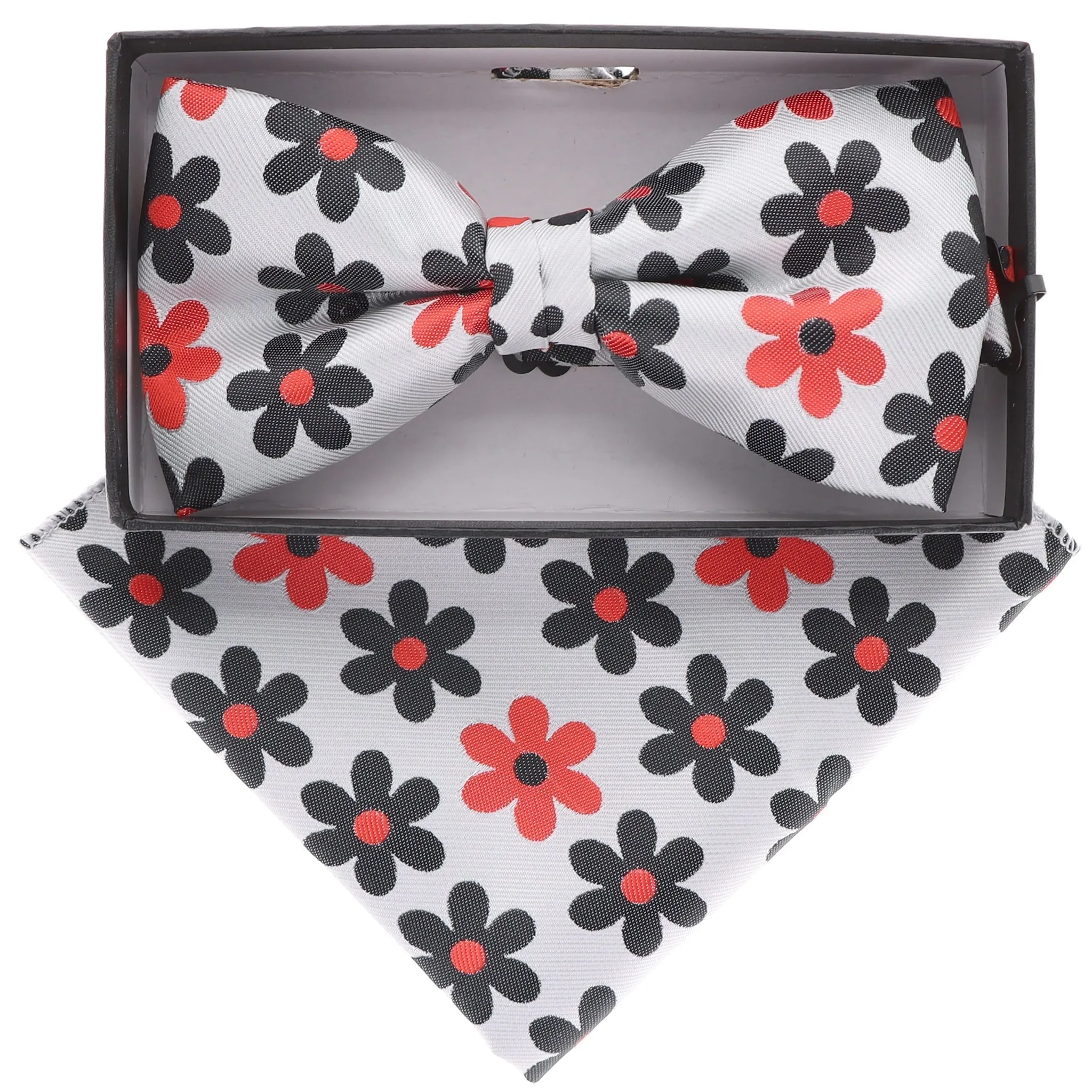 Vittorio Farina Men's Floral Design Satin Bow Tie & Pocket Square in Gift Box