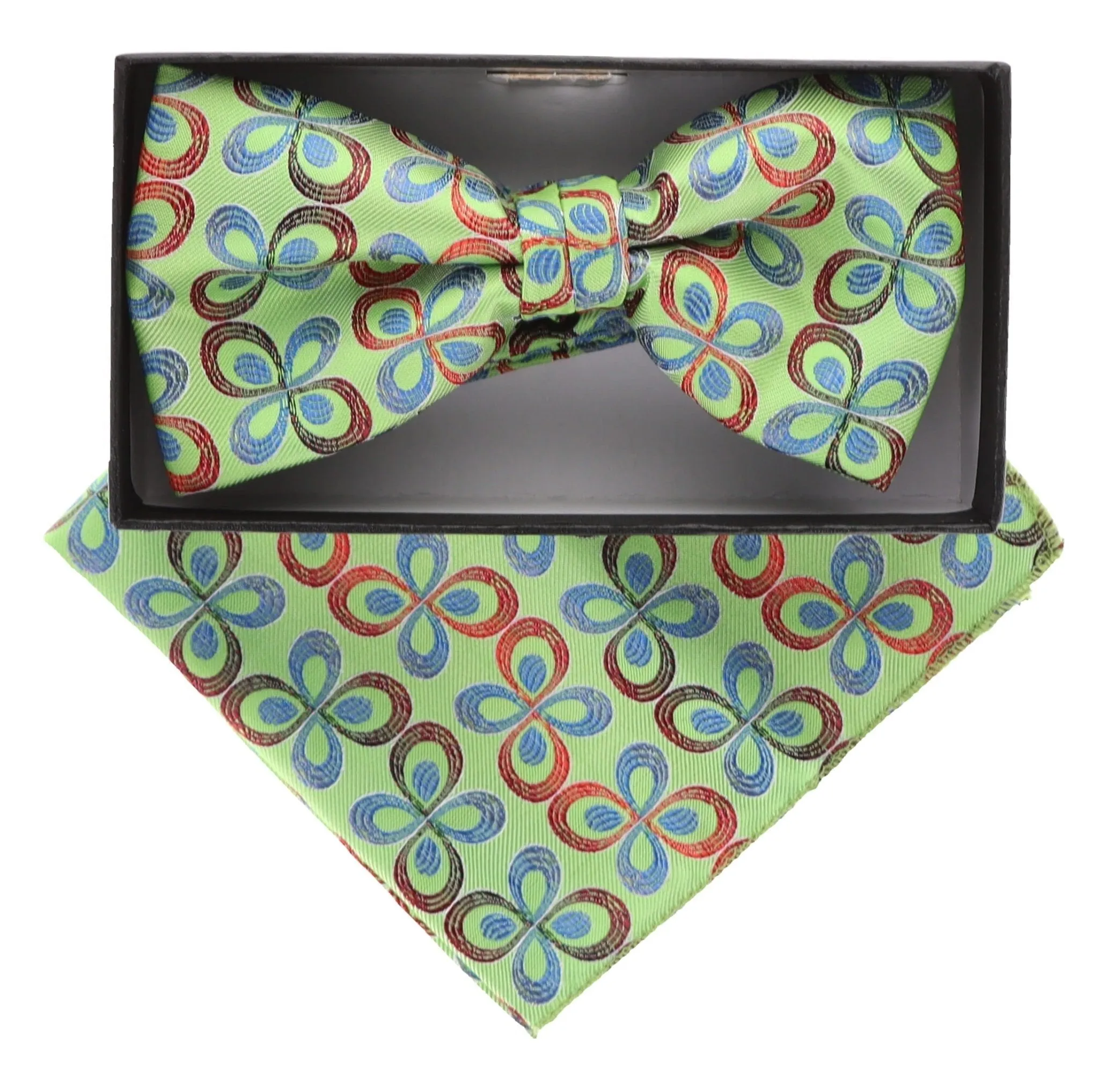 Vittorio Farina Men's Floral Design Satin Bow Tie & Pocket Square in Gift Box