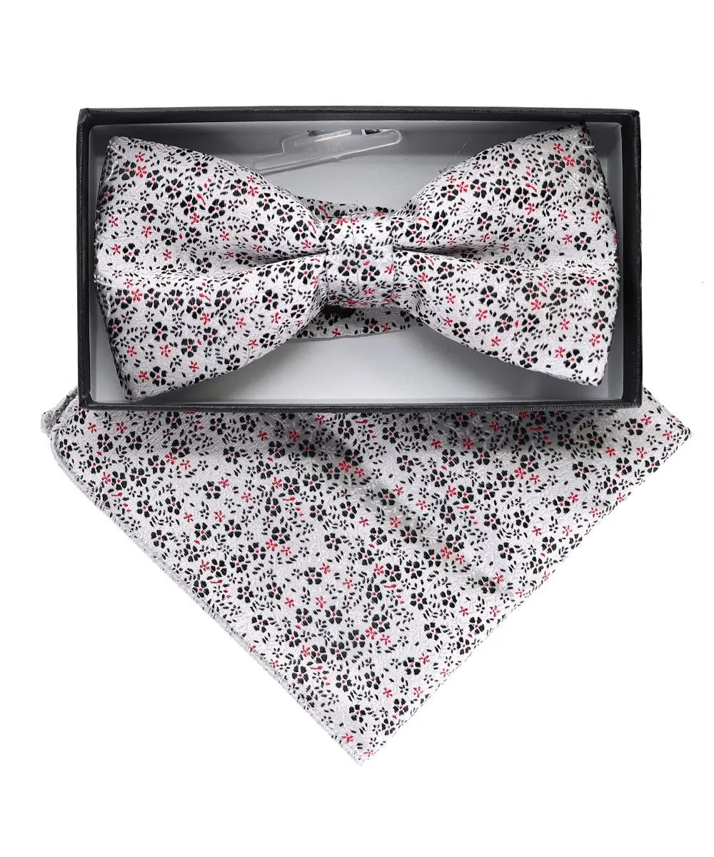 Vittorio Farina Men's Floral Design Satin Bow Tie & Pocket Square in Gift Box