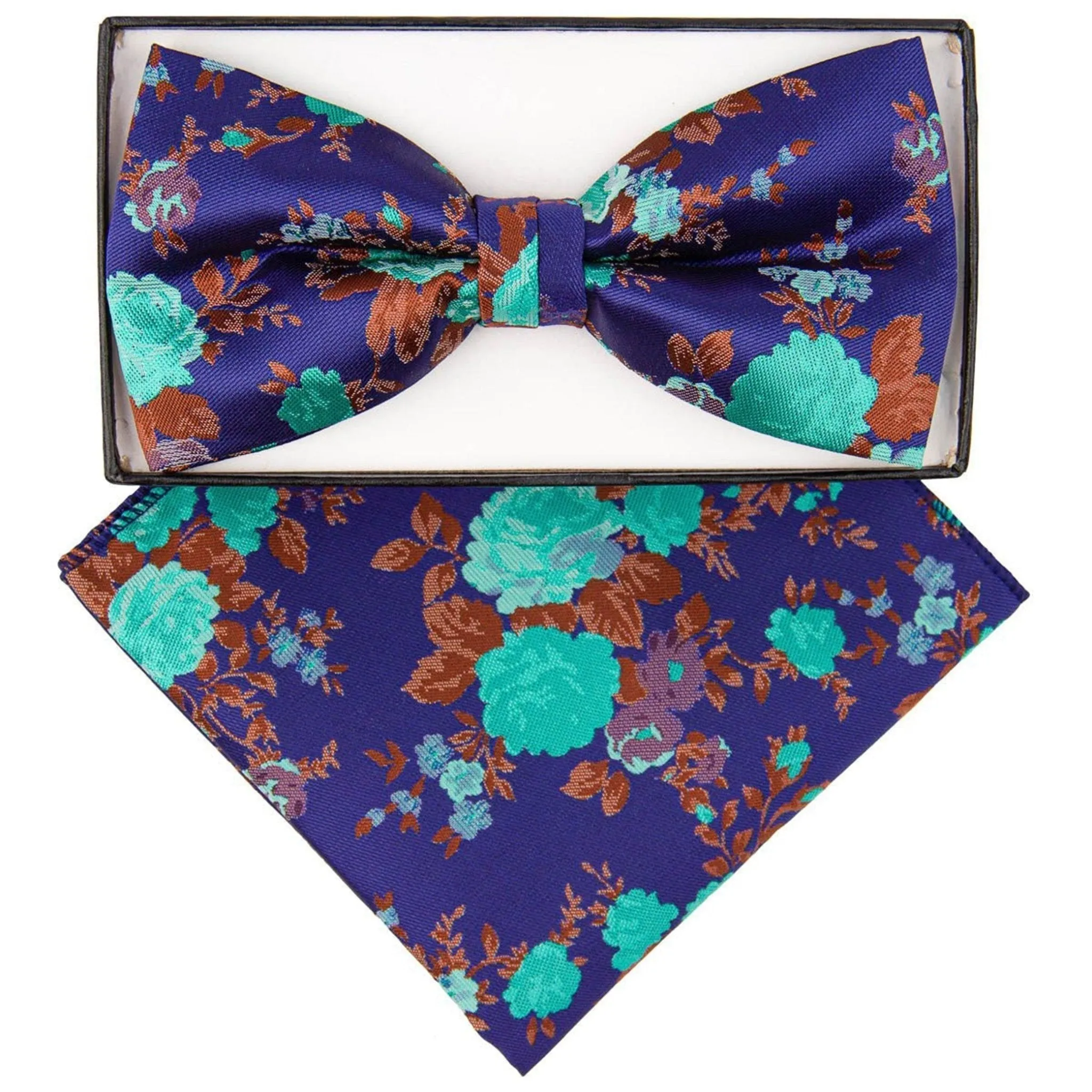 Vittorio Farina Men's Floral Design Satin Bow Tie & Pocket Square in Gift Box