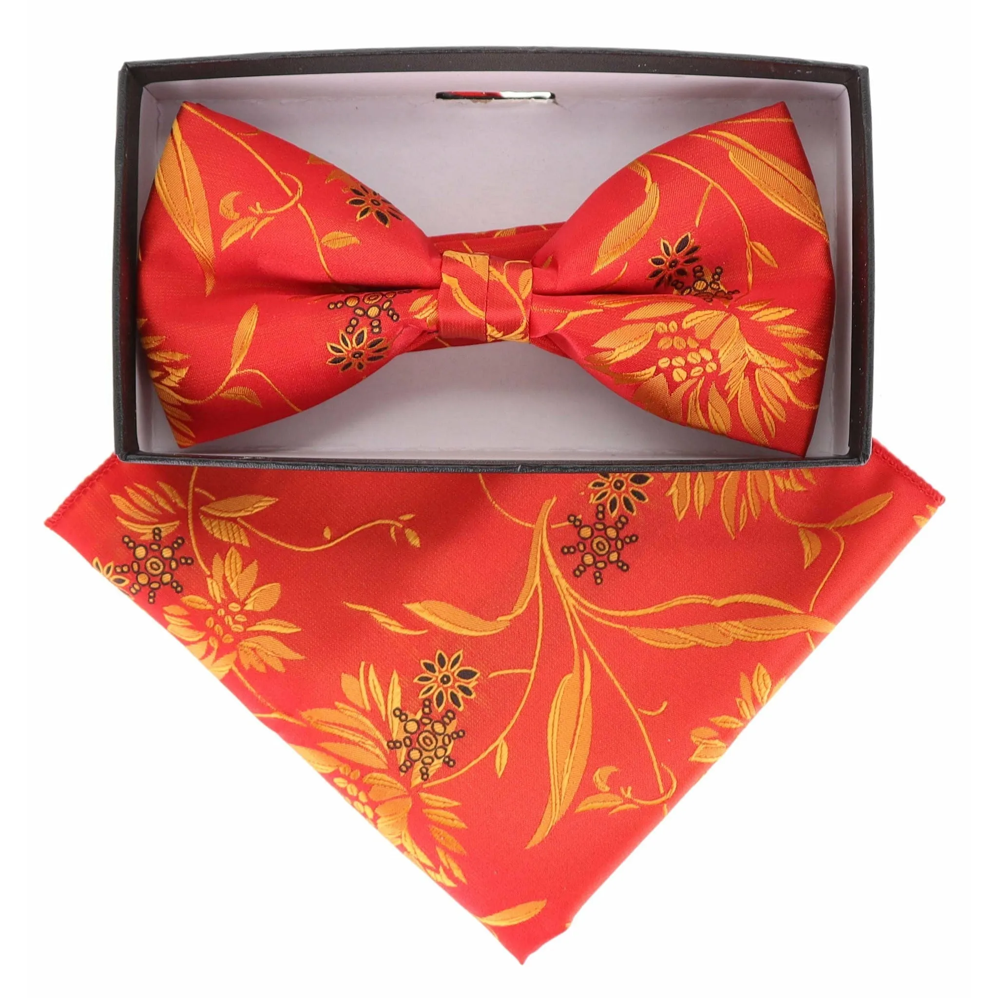 Vittorio Farina Men's Floral Design Satin Bow Tie & Pocket Square in Gift Box