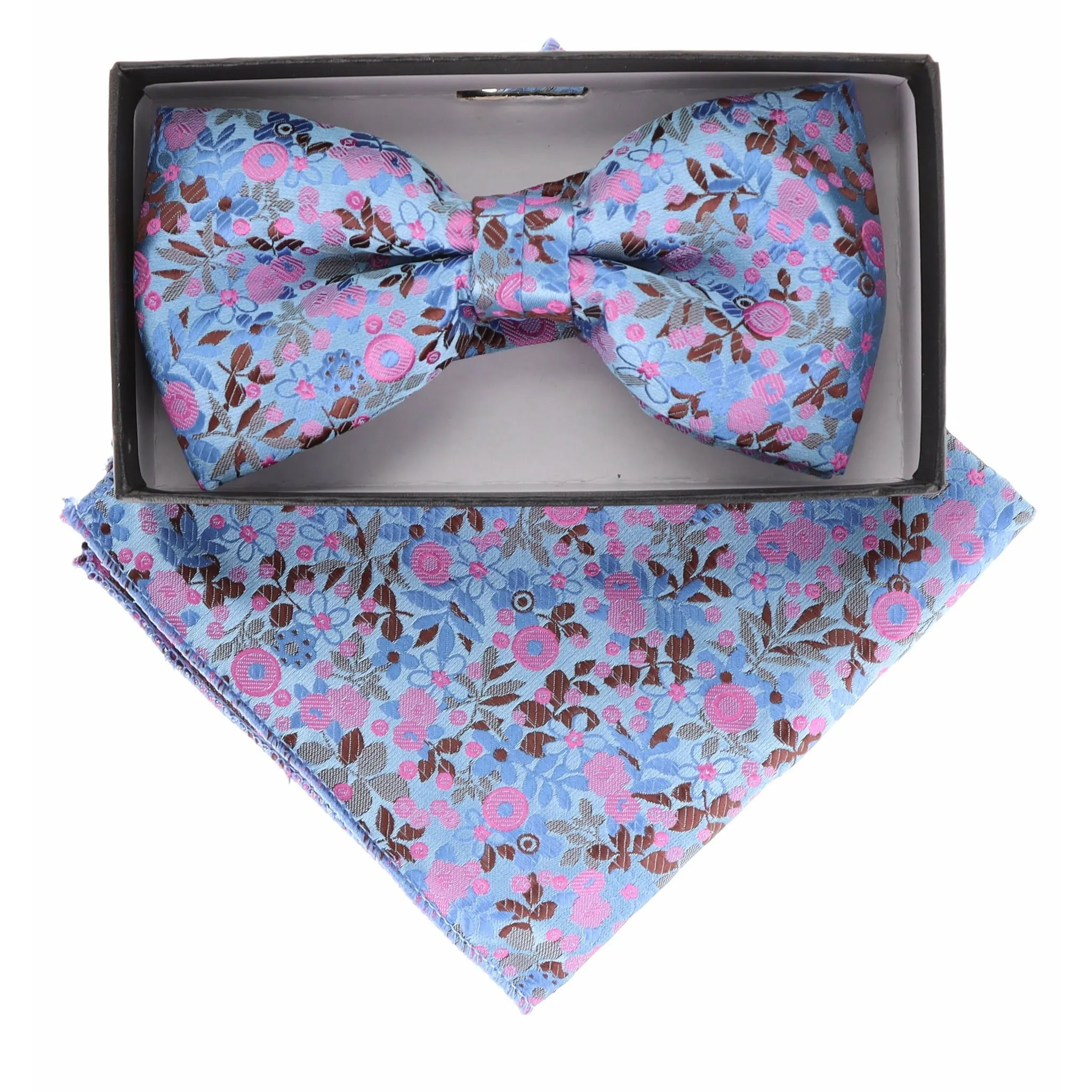 Vittorio Farina Men's Floral Design Satin Bow Tie & Pocket Square in Gift Box