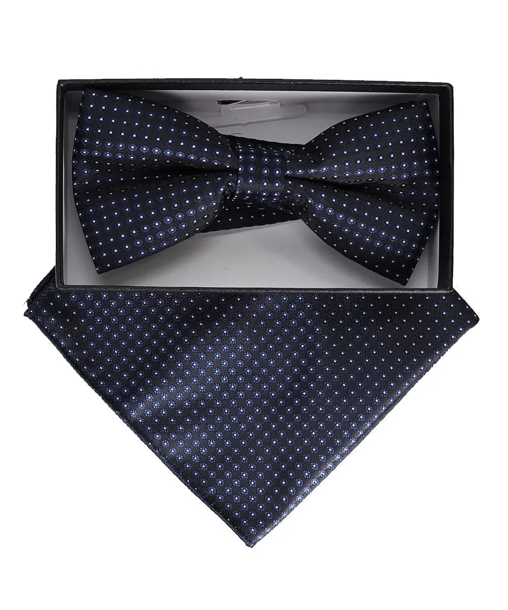 Vittorio Farina Men's Geometric Design Satin Bow Tie & Pocket Square in Gift Box