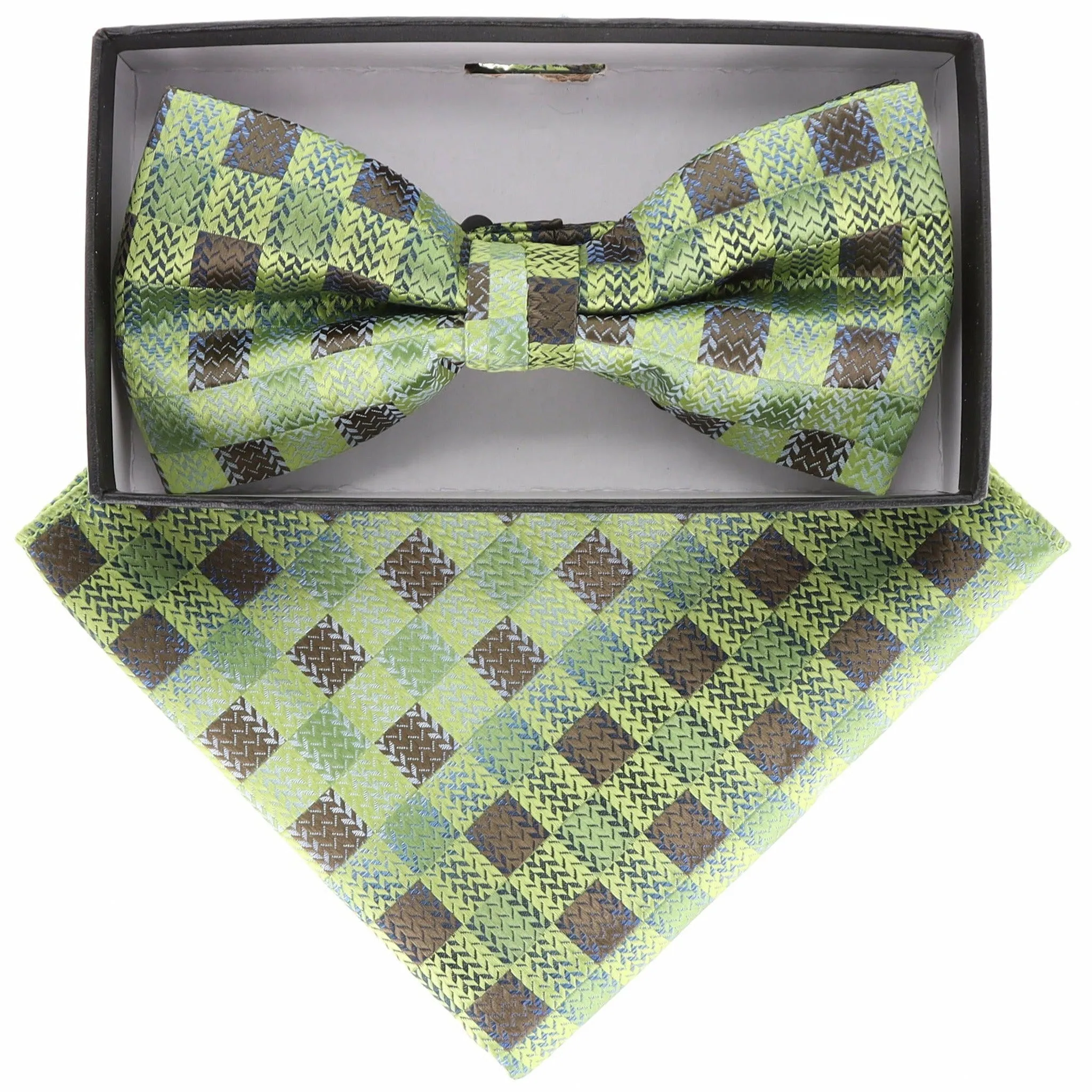 Vittorio Farina Men's Geometric Design Satin Bow Tie & Pocket Square in Gift Box