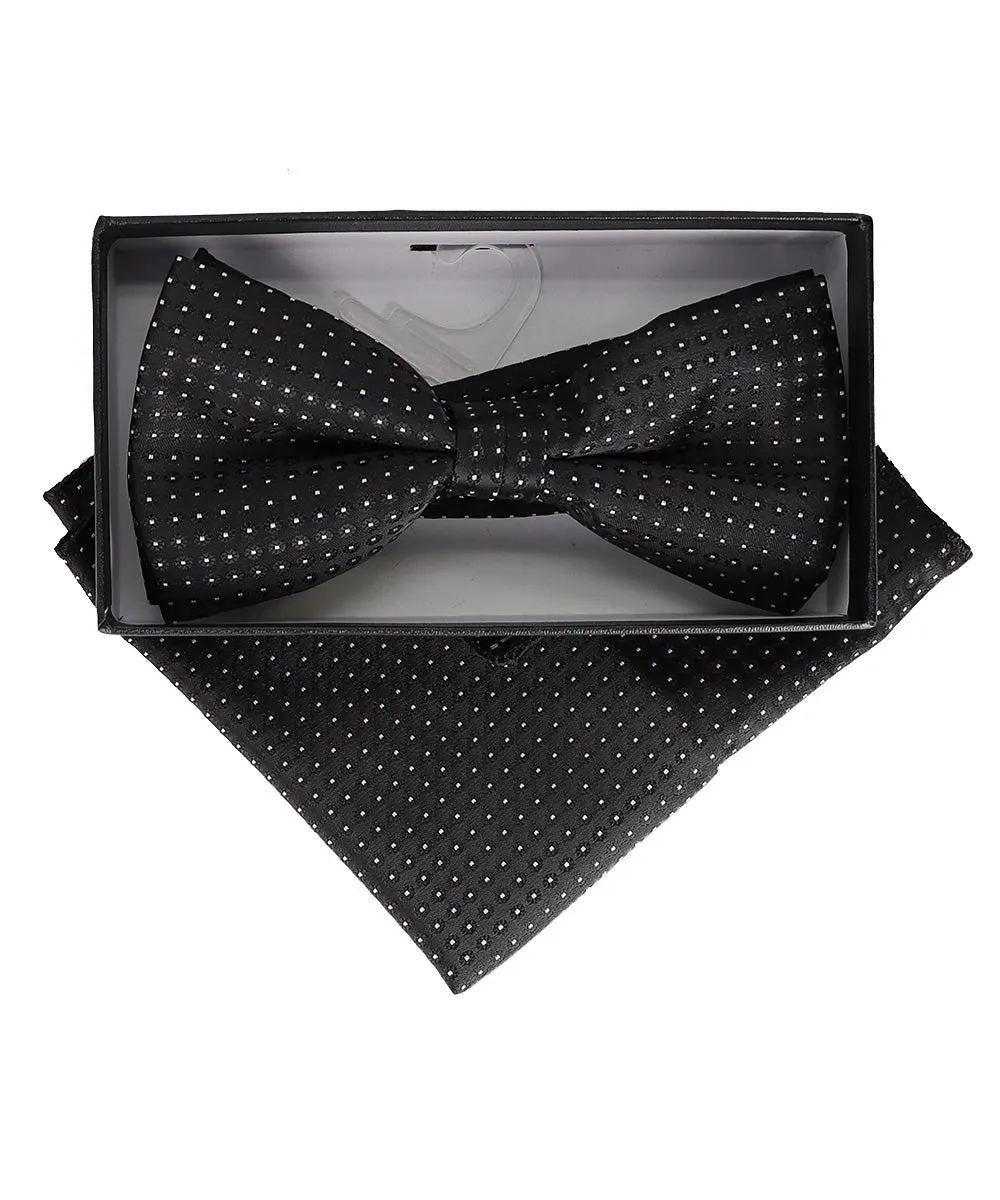 Vittorio Farina Men's Geometric Design Satin Bow Tie & Pocket Square in Gift Box