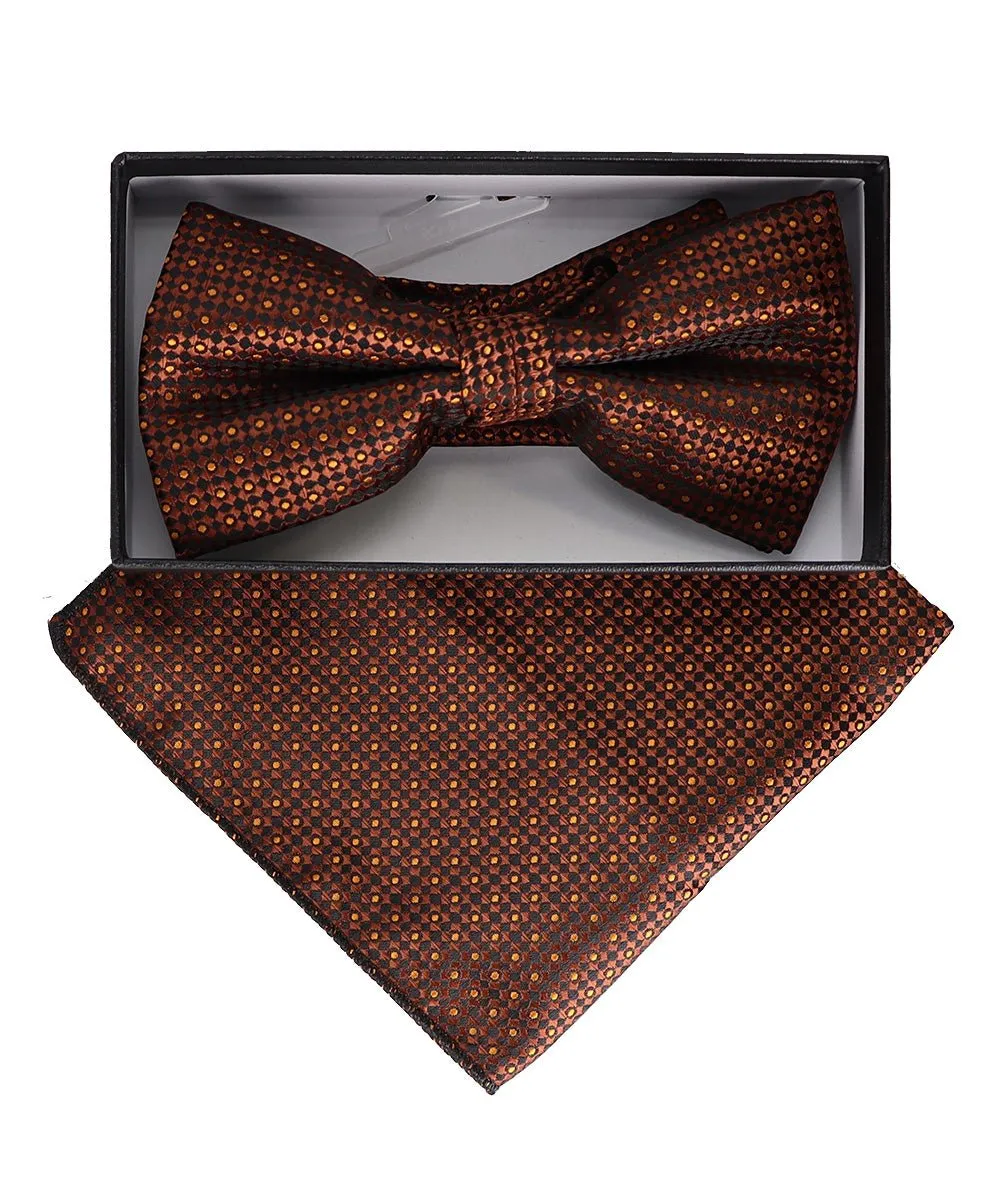 Vittorio Farina Men's Geometric Design Satin Bow Tie & Pocket Square in Gift Box