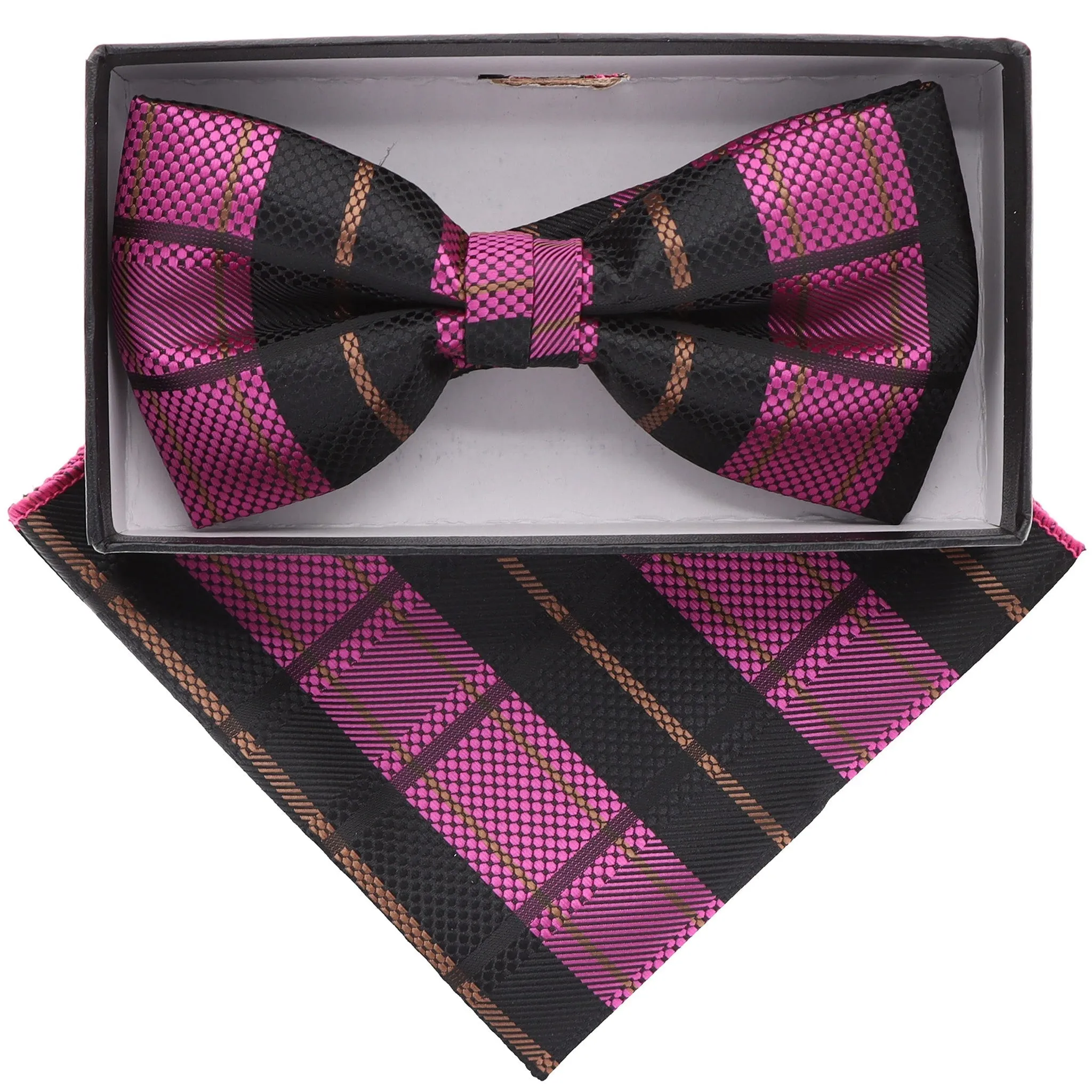 Vittorio Farina Men's Geometric Design Satin Bow Tie & Pocket Square in Gift Box