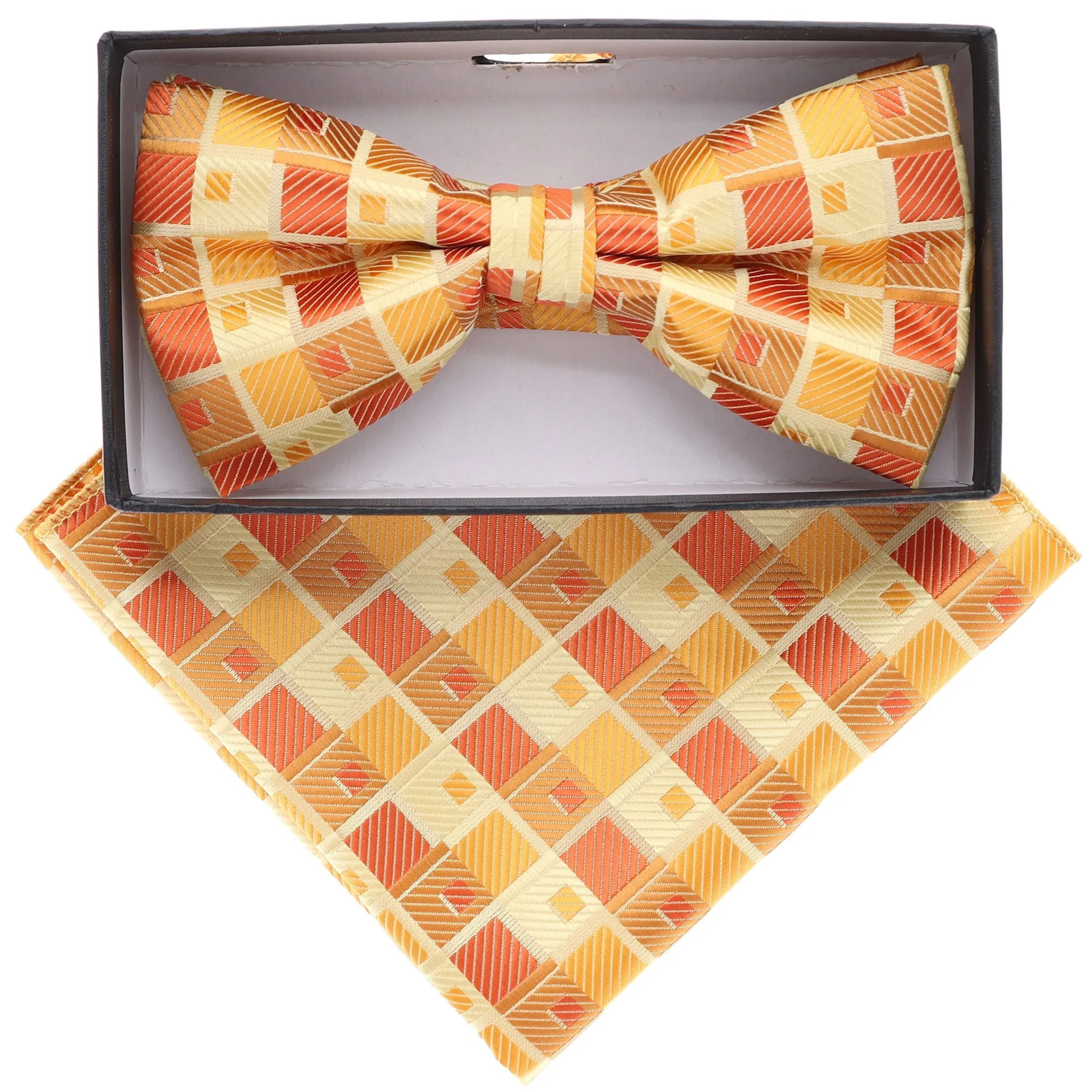 Vittorio Farina Men's Geometric Design Satin Bow Tie & Pocket Square in Gift Box