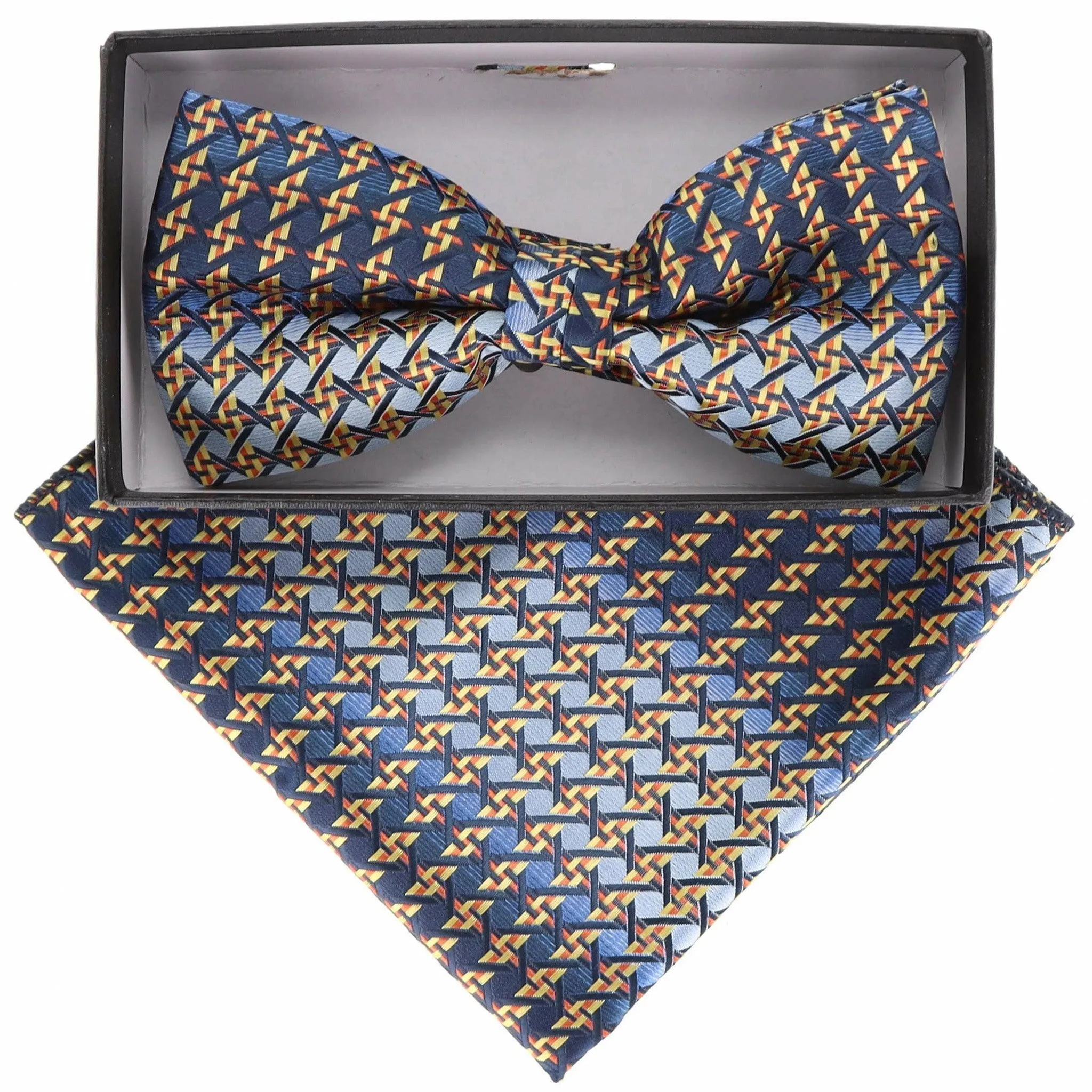 Vittorio Farina Men's Geometric Design Satin Bow Tie & Pocket Square in Gift Box