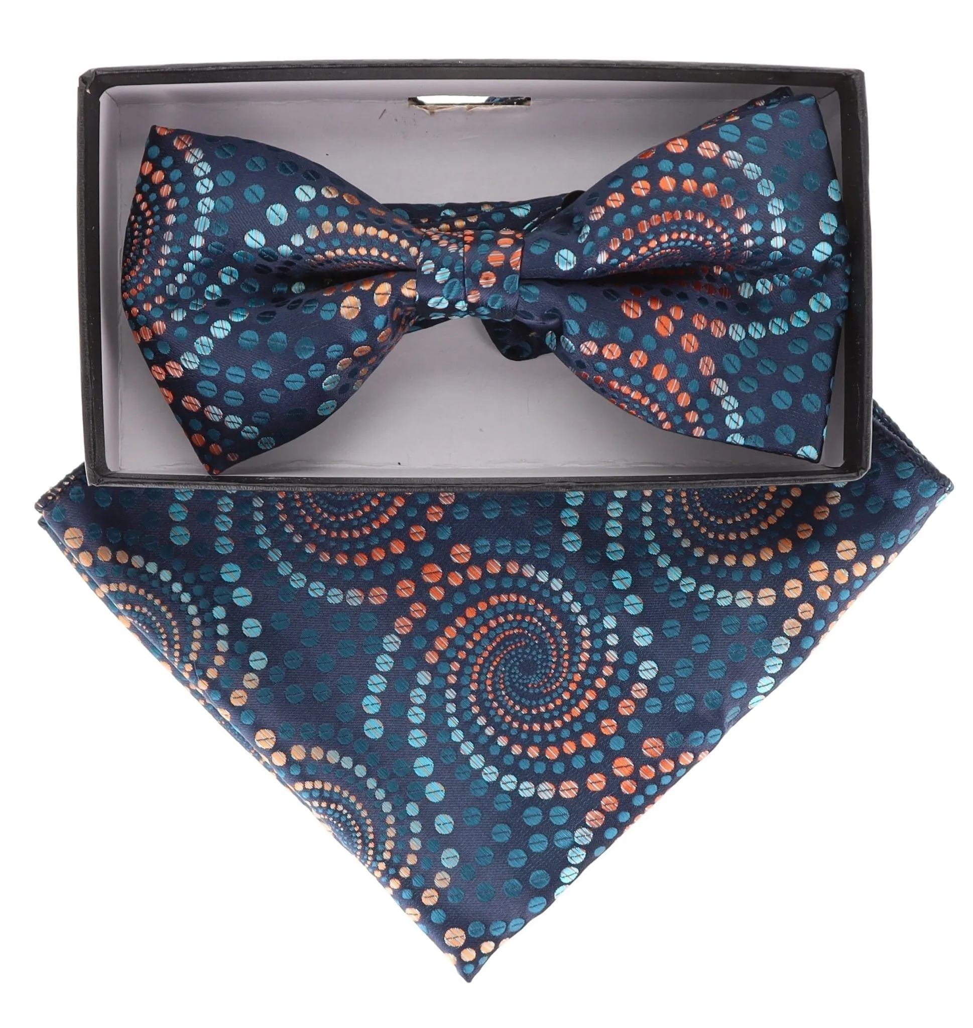 Vittorio Farina Men's Geometric Design Satin Bow Tie & Pocket Square in Gift Box