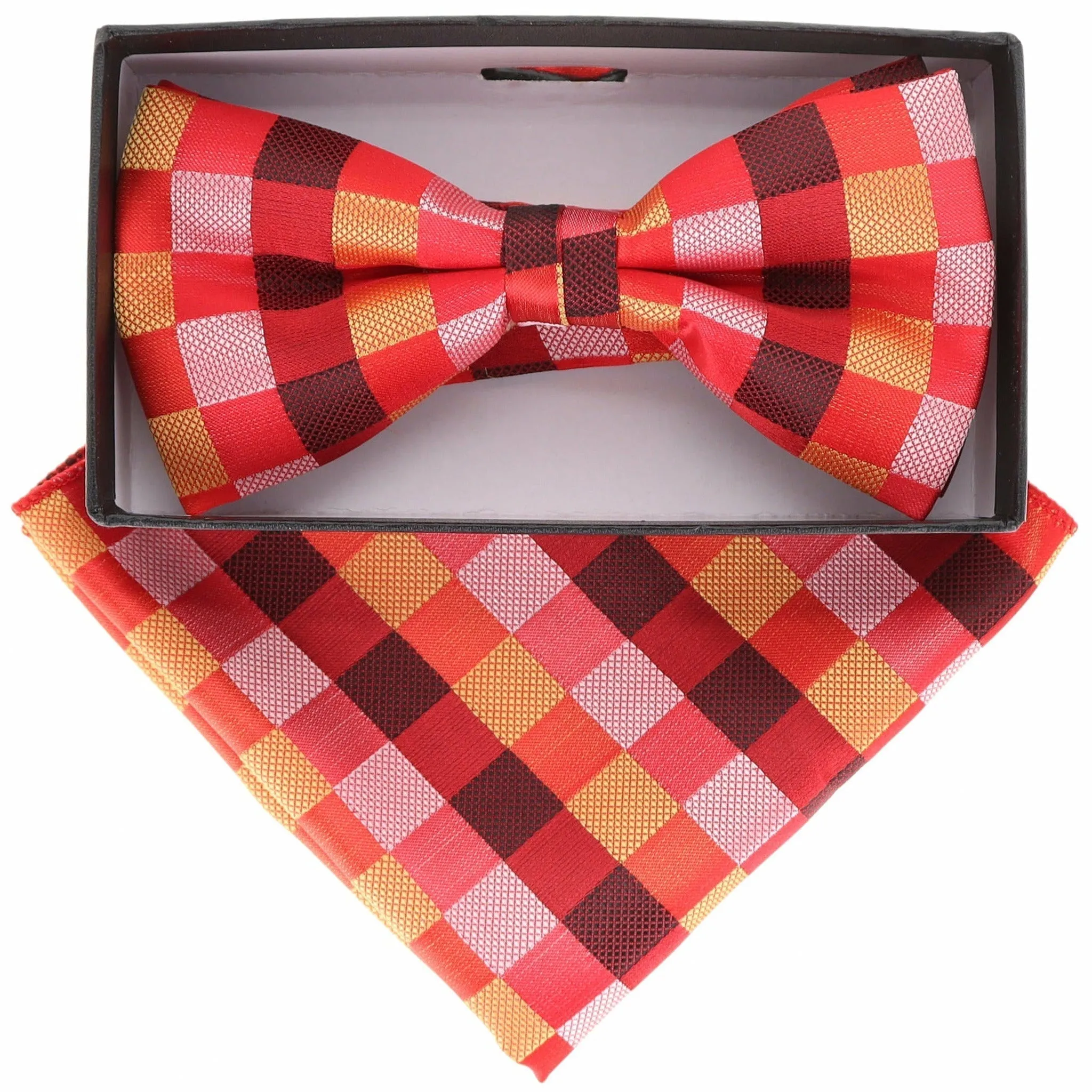 Vittorio Farina Men's Geometric Design Satin Bow Tie & Pocket Square in Gift Box