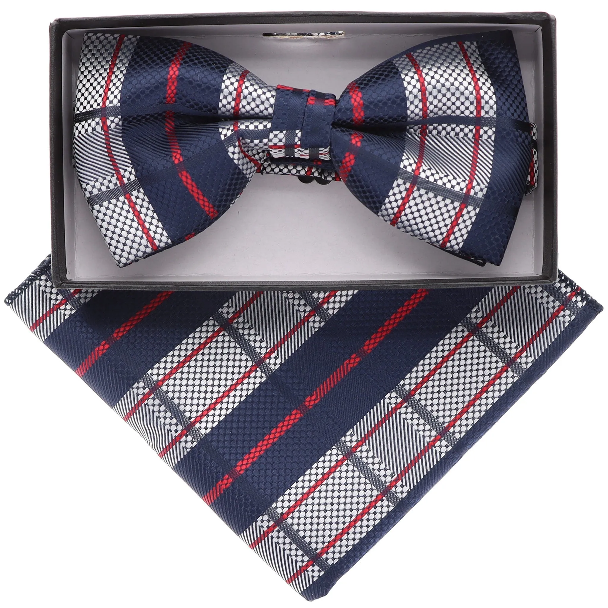 Vittorio Farina Men's Geometric Design Satin Bow Tie & Pocket Square in Gift Box