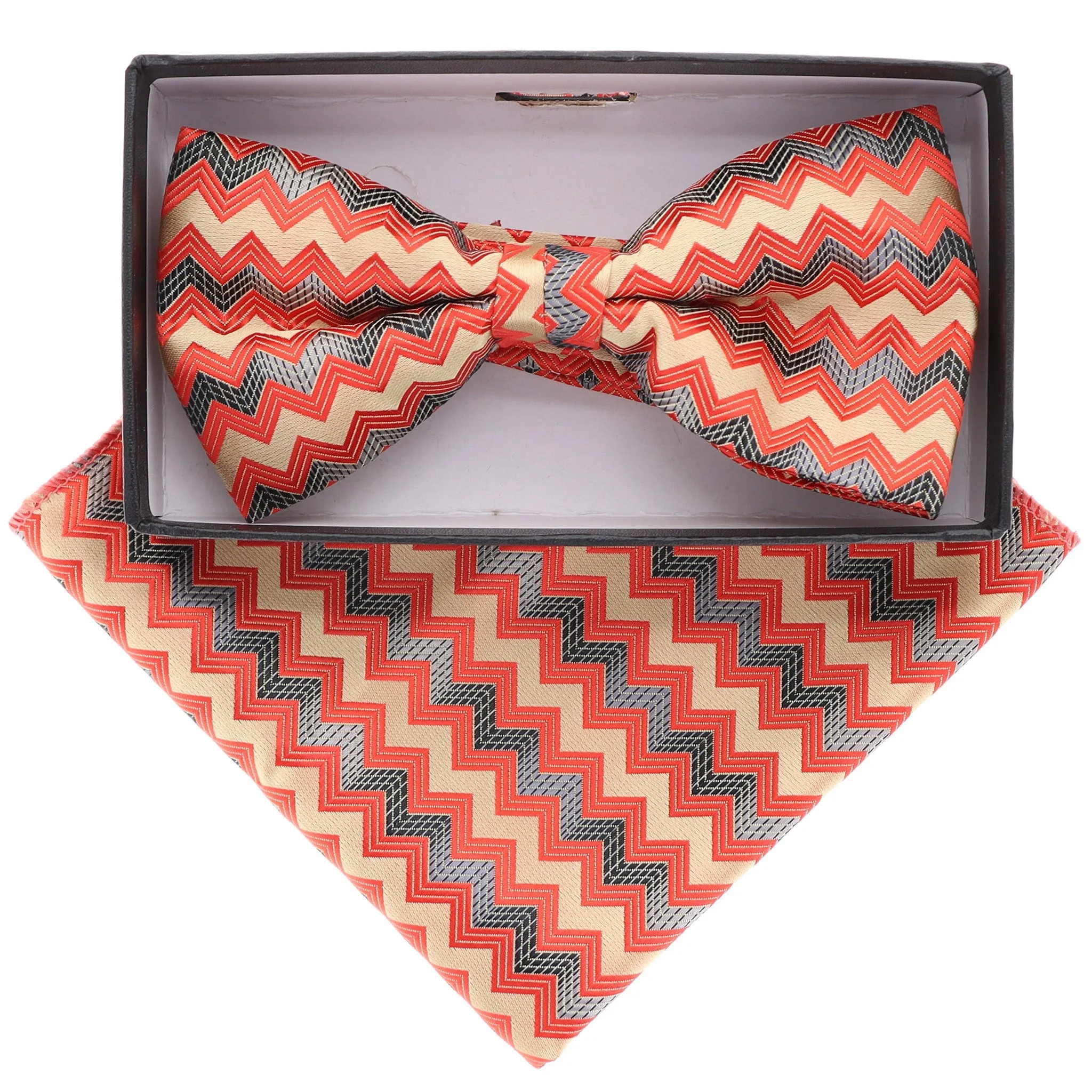 Vittorio Farina Men's Geometric Design Satin Bow Tie & Pocket Square in Gift Box