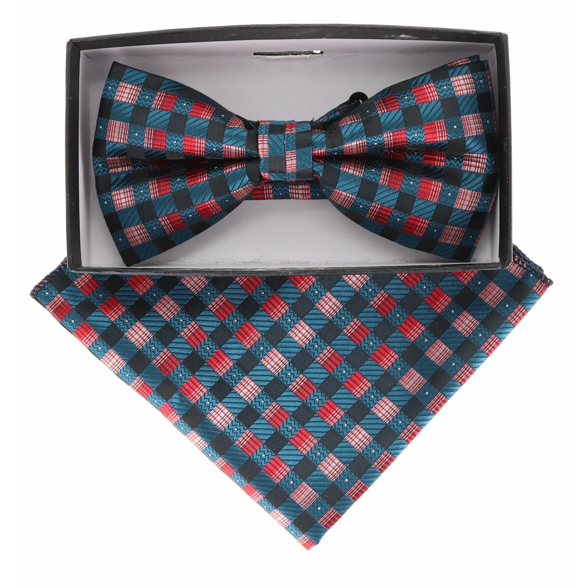 Vittorio Farina Men's Geometric Design Satin Bow Tie & Pocket Square in Gift Box