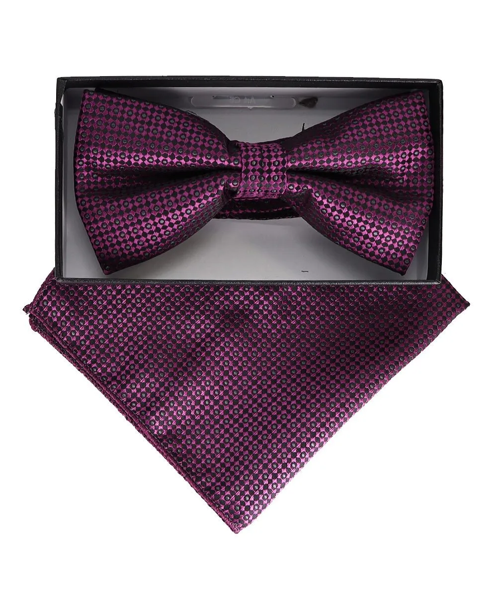 Vittorio Farina Men's Geometric Design Satin Bow Tie & Pocket Square in Gift Box