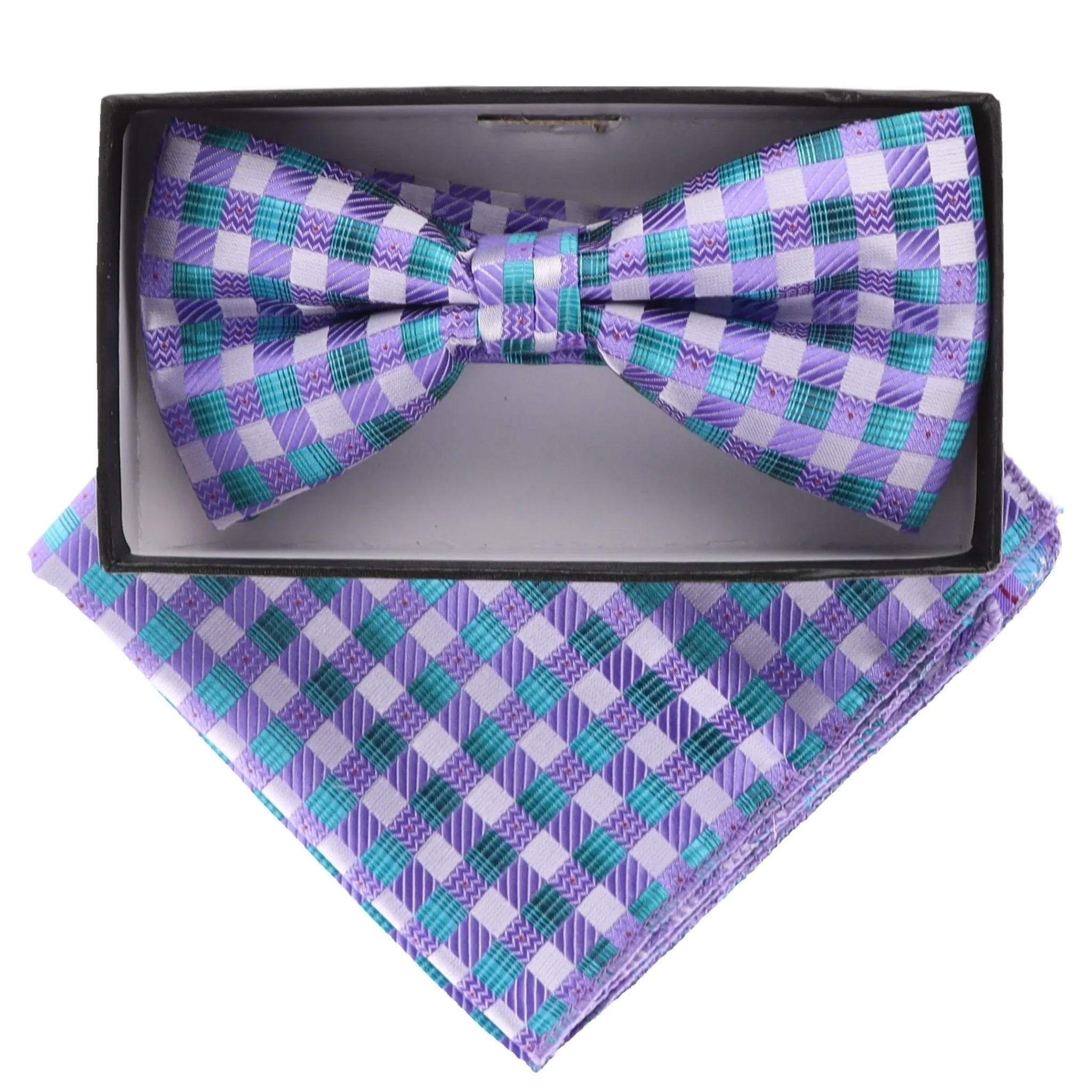 Vittorio Farina Men's Geometric Design Satin Bow Tie & Pocket Square in Gift Box