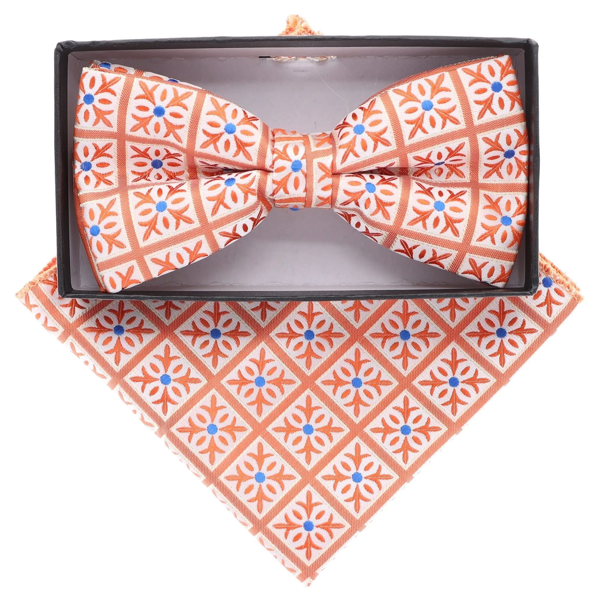 Vittorio Farina Men's Geometric Design Satin Bow Tie & Pocket Square in Gift Box