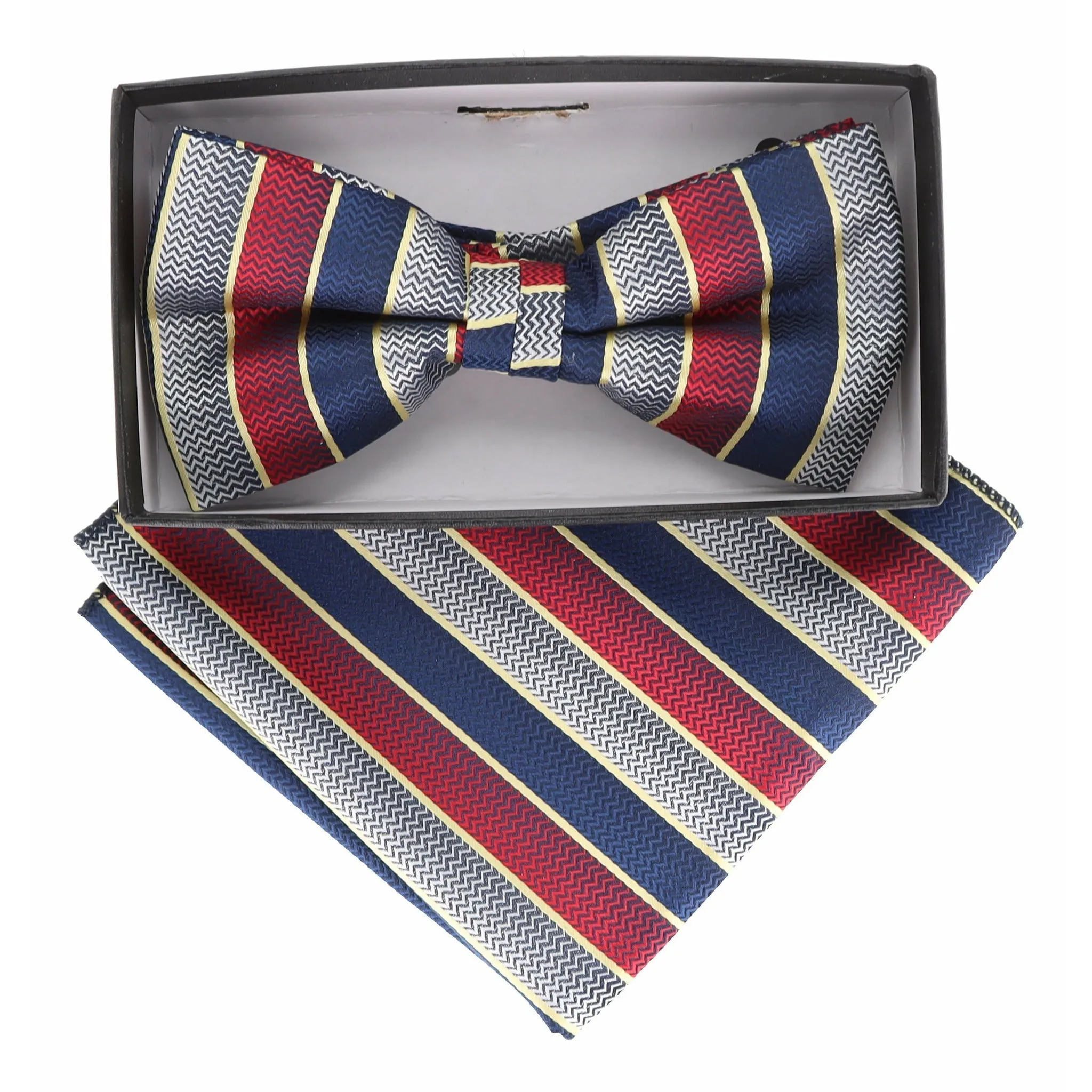 Vittorio Farina Men's Geometric Design Satin Bow Tie & Pocket Square in Gift Box