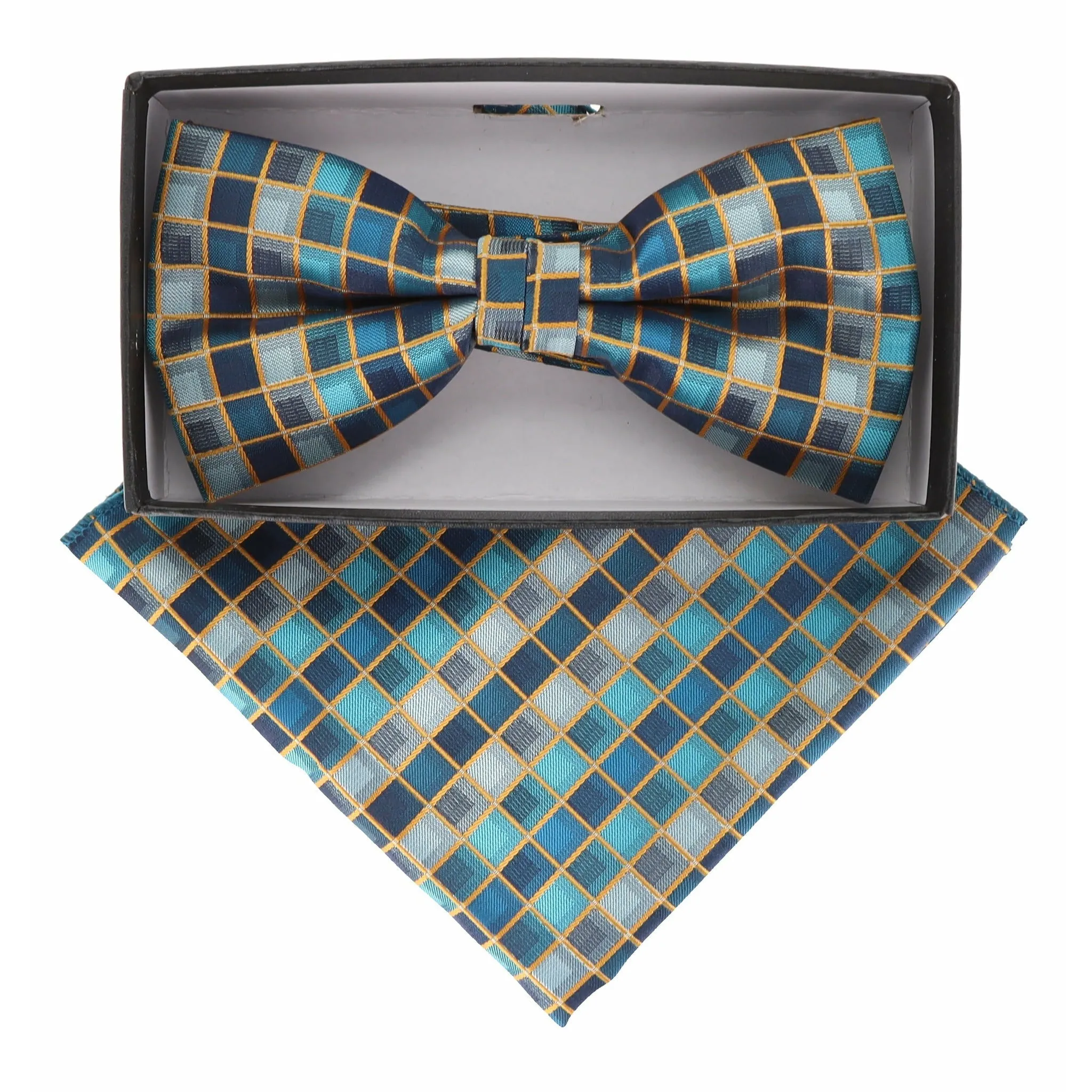 Vittorio Farina Men's Geometric Design Satin Bow Tie & Pocket Square in Gift Box