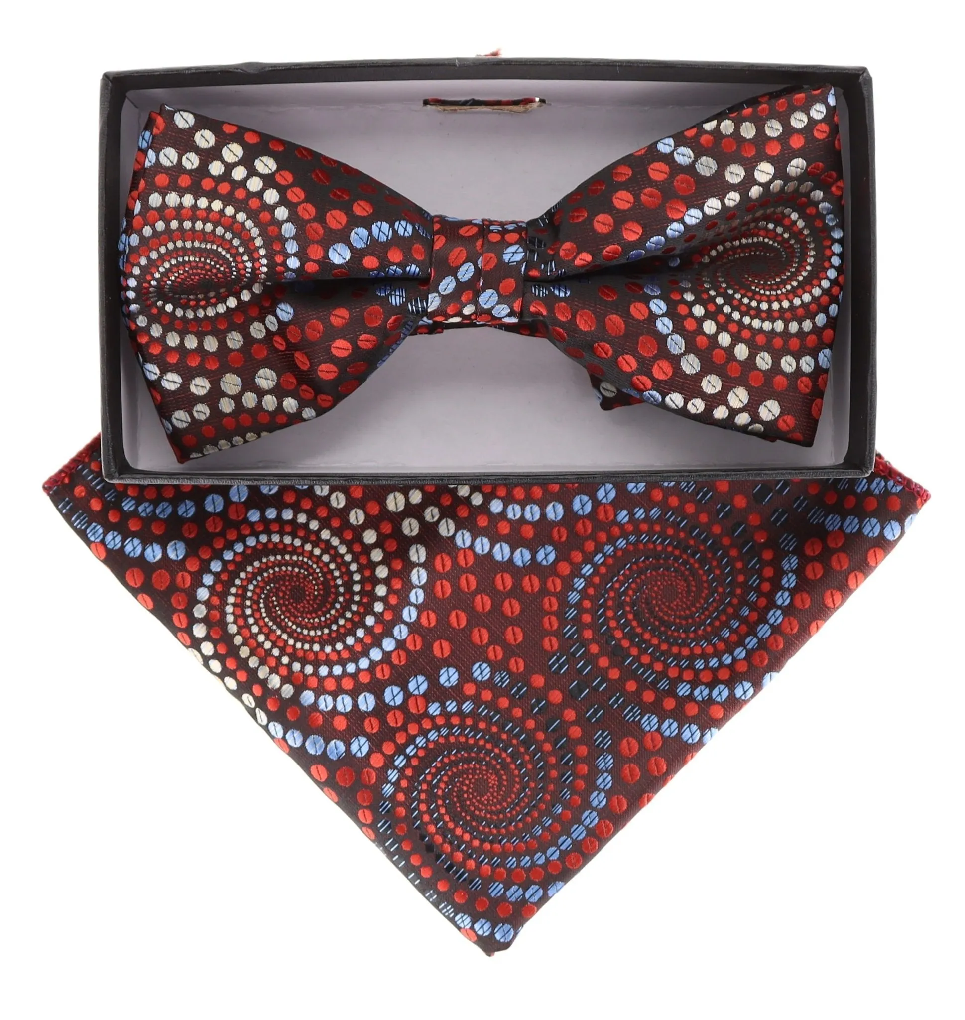 Vittorio Farina Men's Geometric Design Satin Bow Tie & Pocket Square in Gift Box