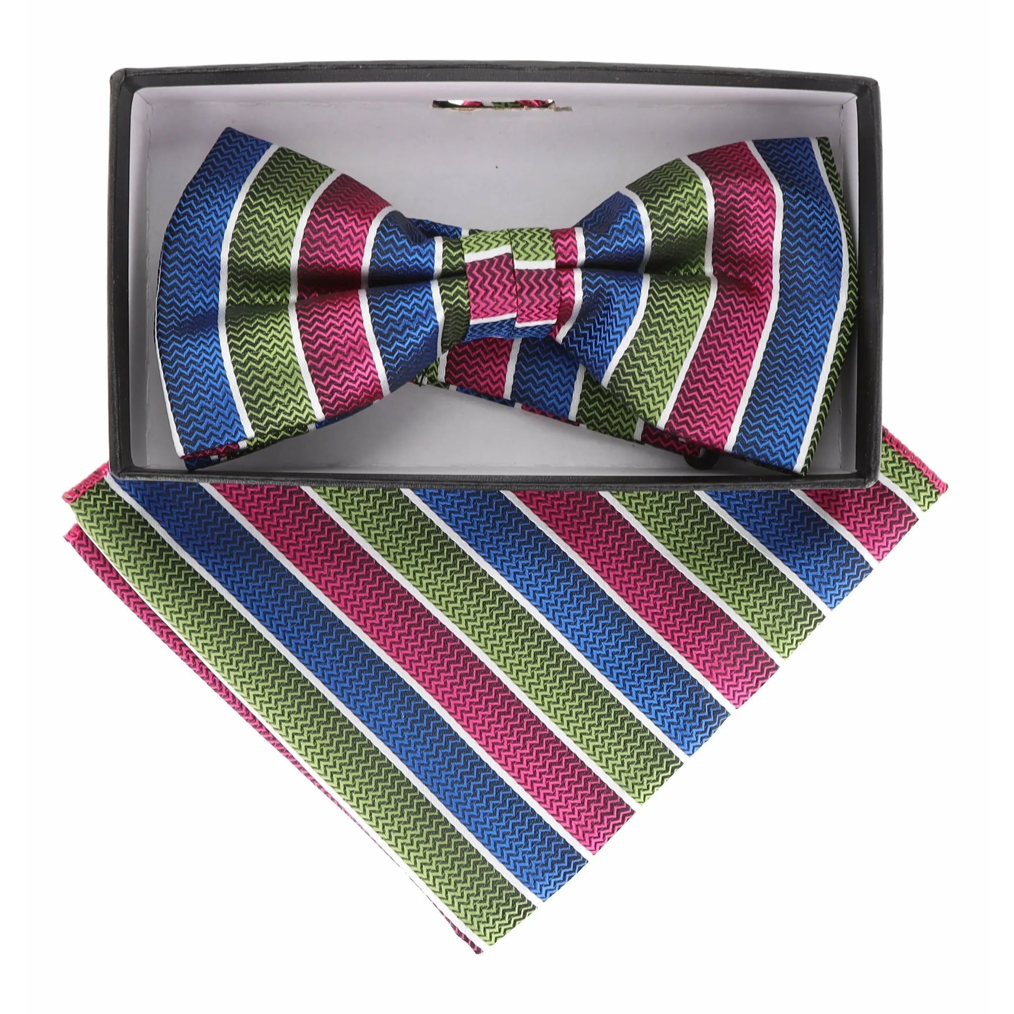 Vittorio Farina Men's Geometric Design Satin Bow Tie & Pocket Square in Gift Box