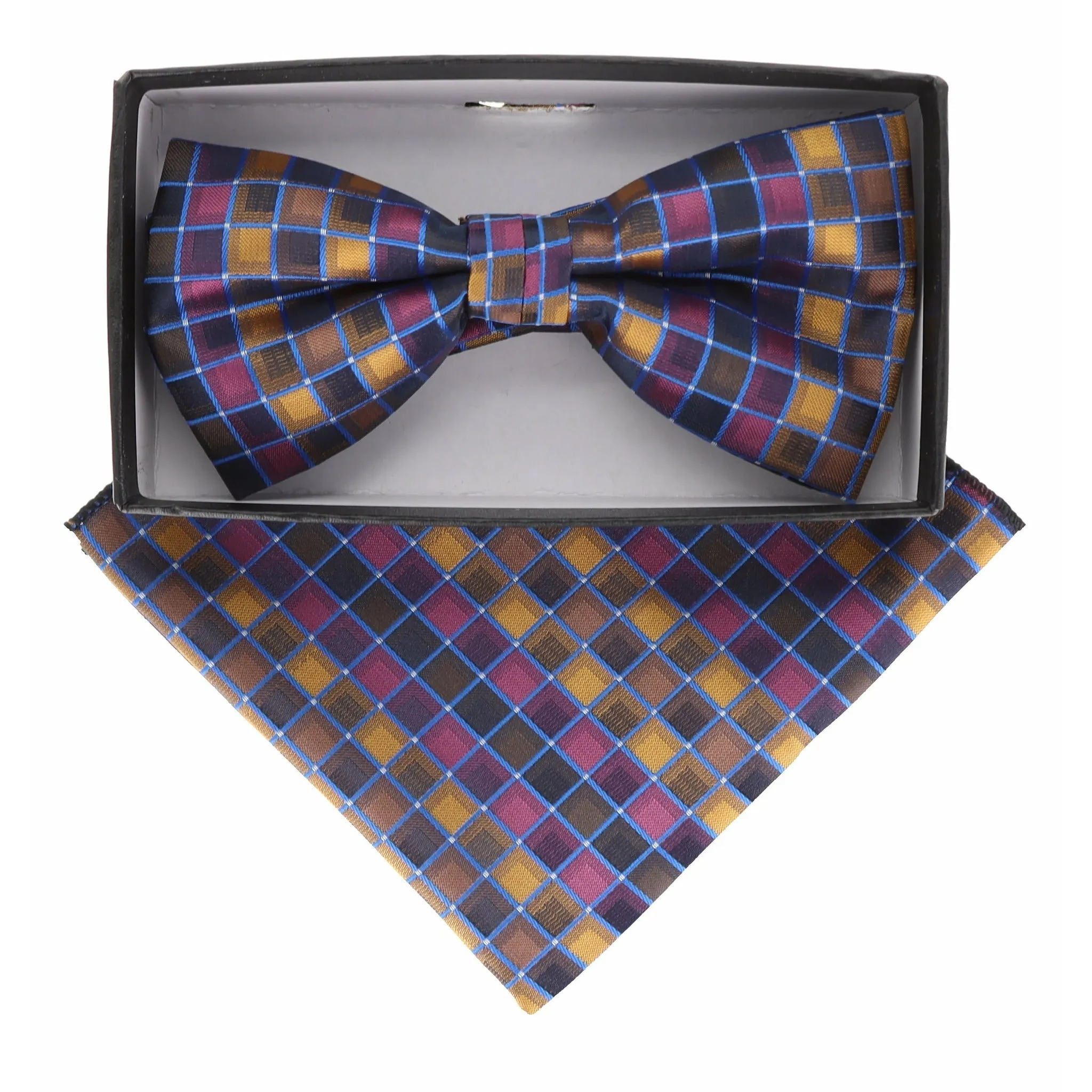 Vittorio Farina Men's Geometric Design Satin Bow Tie & Pocket Square in Gift Box