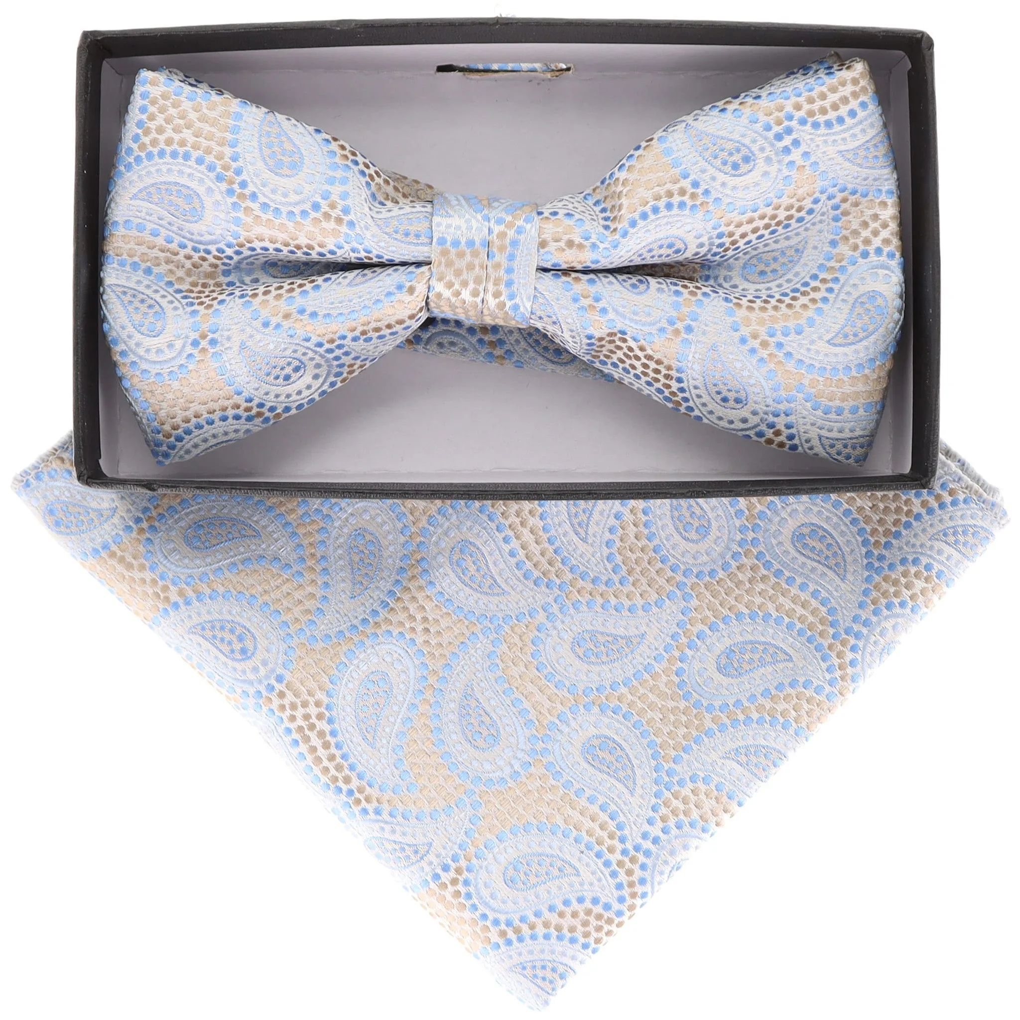 Vittorio Farina Men's Paisley Design Satin Bow Tie & Pocket Square in Gift Box