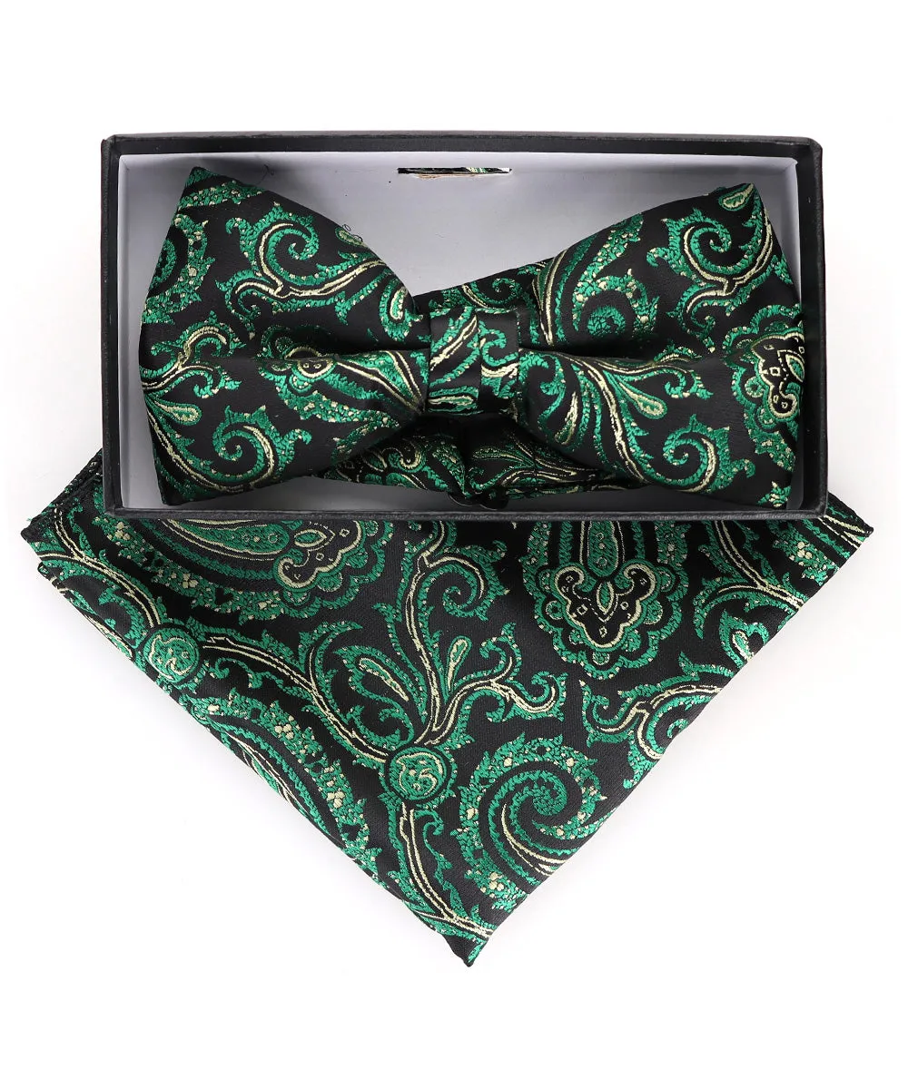 Vittorio Farina Men's Paisley Design Satin Bow Tie & Pocket Square in Gift Box