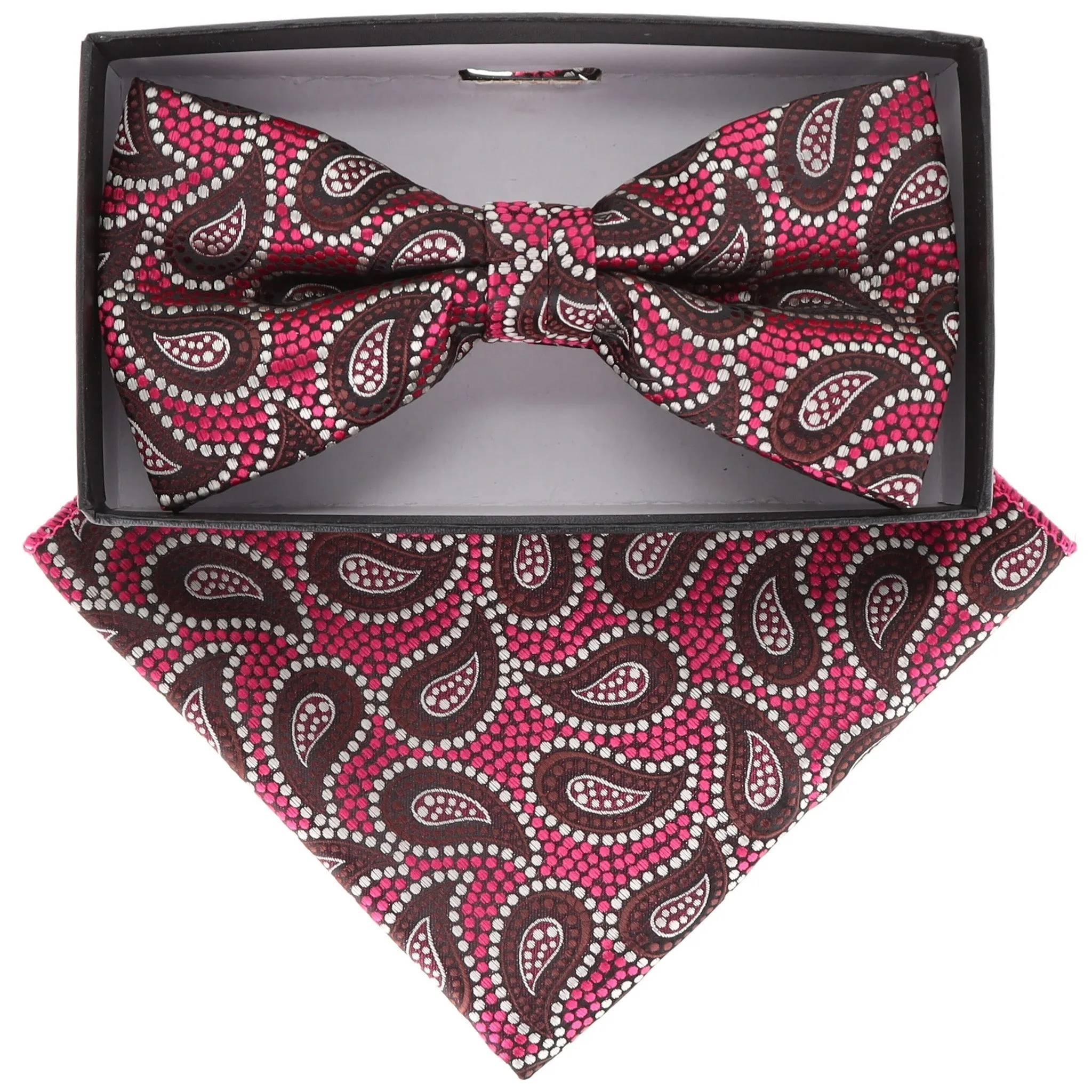 Vittorio Farina Men's Paisley Design Satin Bow Tie & Pocket Square in Gift Box