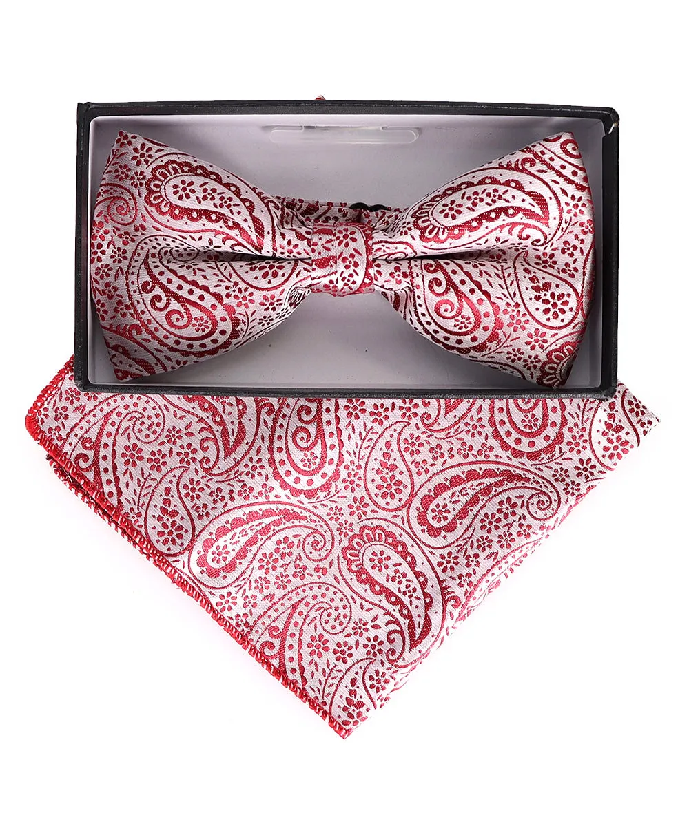 Vittorio Farina Men's Paisley Design Satin Bow Tie & Pocket Square in Gift Box