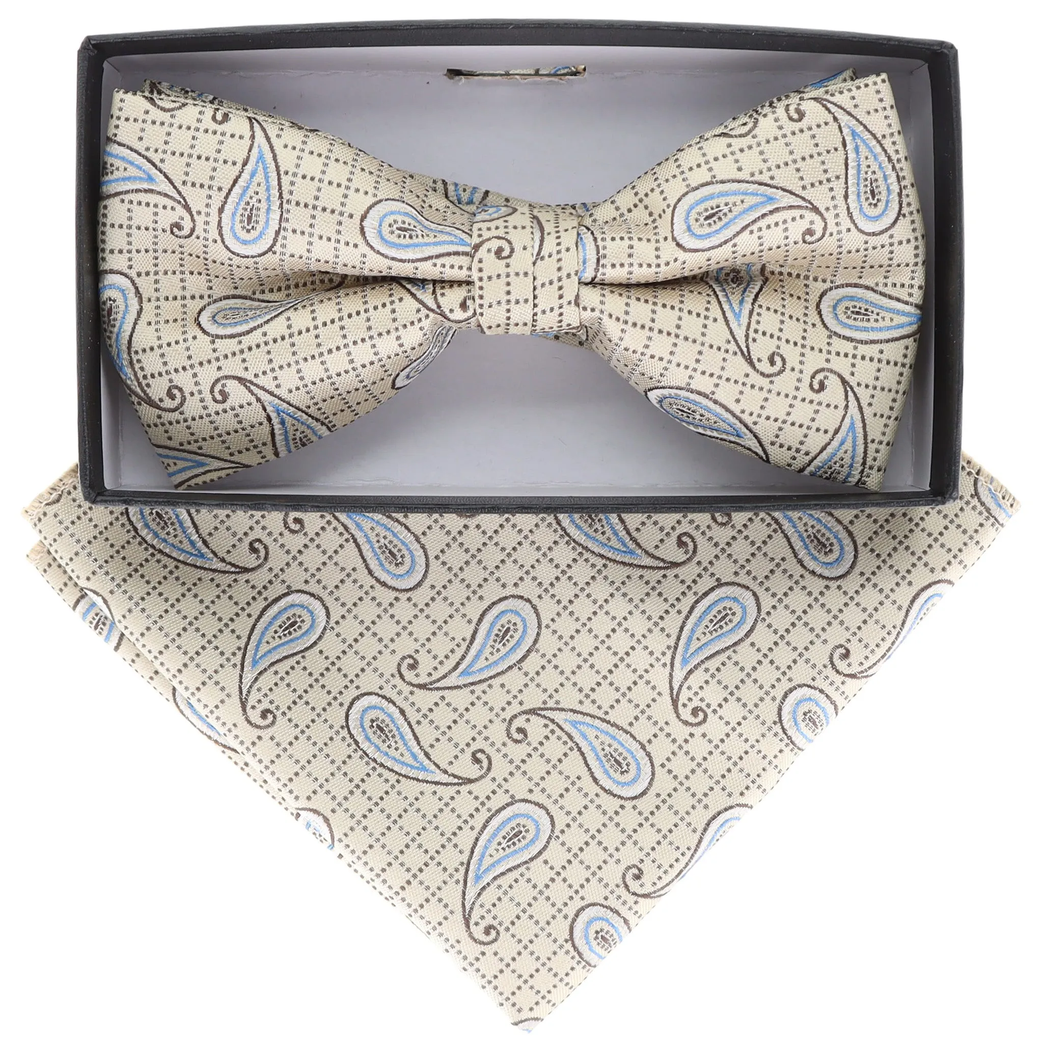 Vittorio Farina Men's Paisley Design Satin Bow Tie & Pocket Square in Gift Box