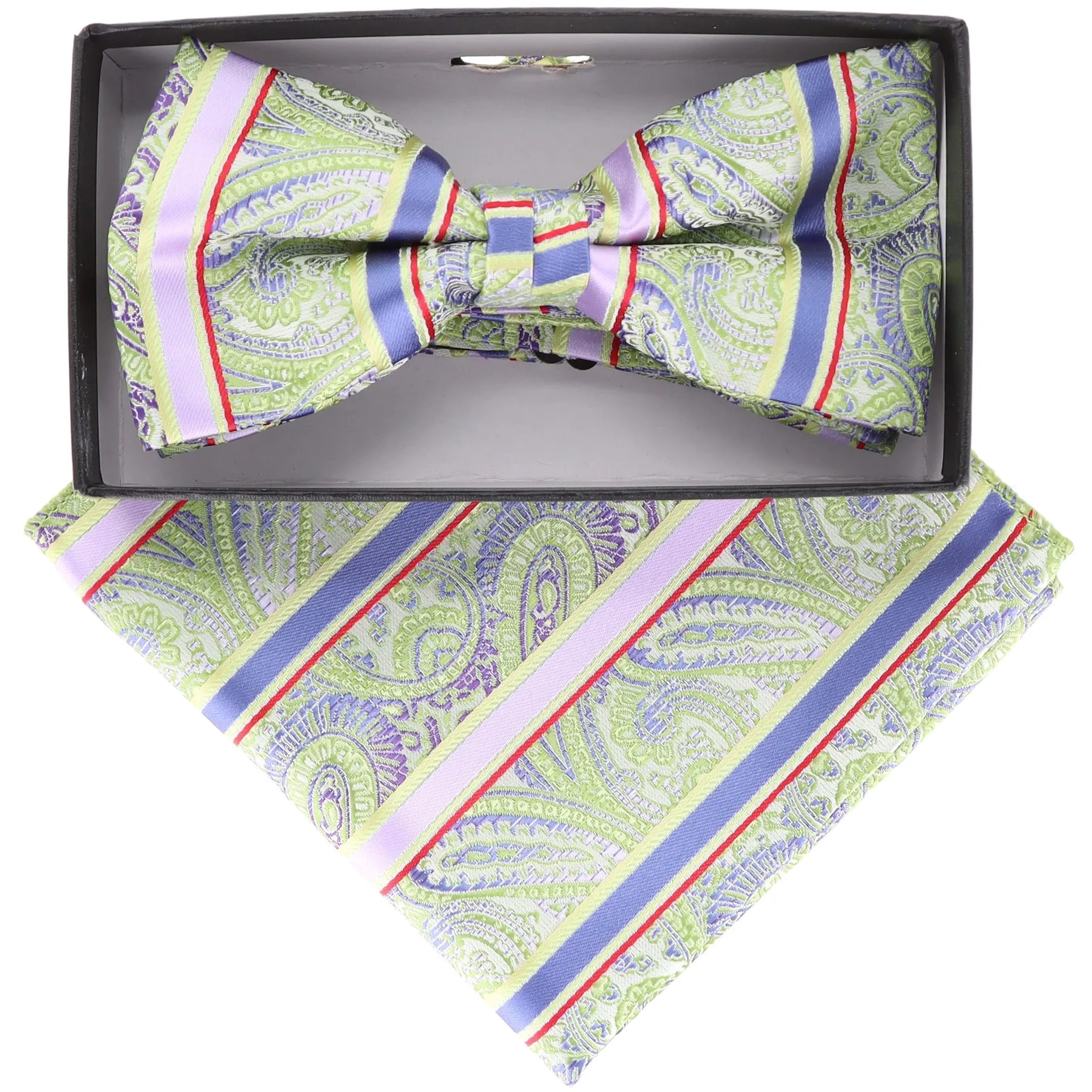 Vittorio Farina Men's Paisley Design Satin Bow Tie & Pocket Square in Gift Box