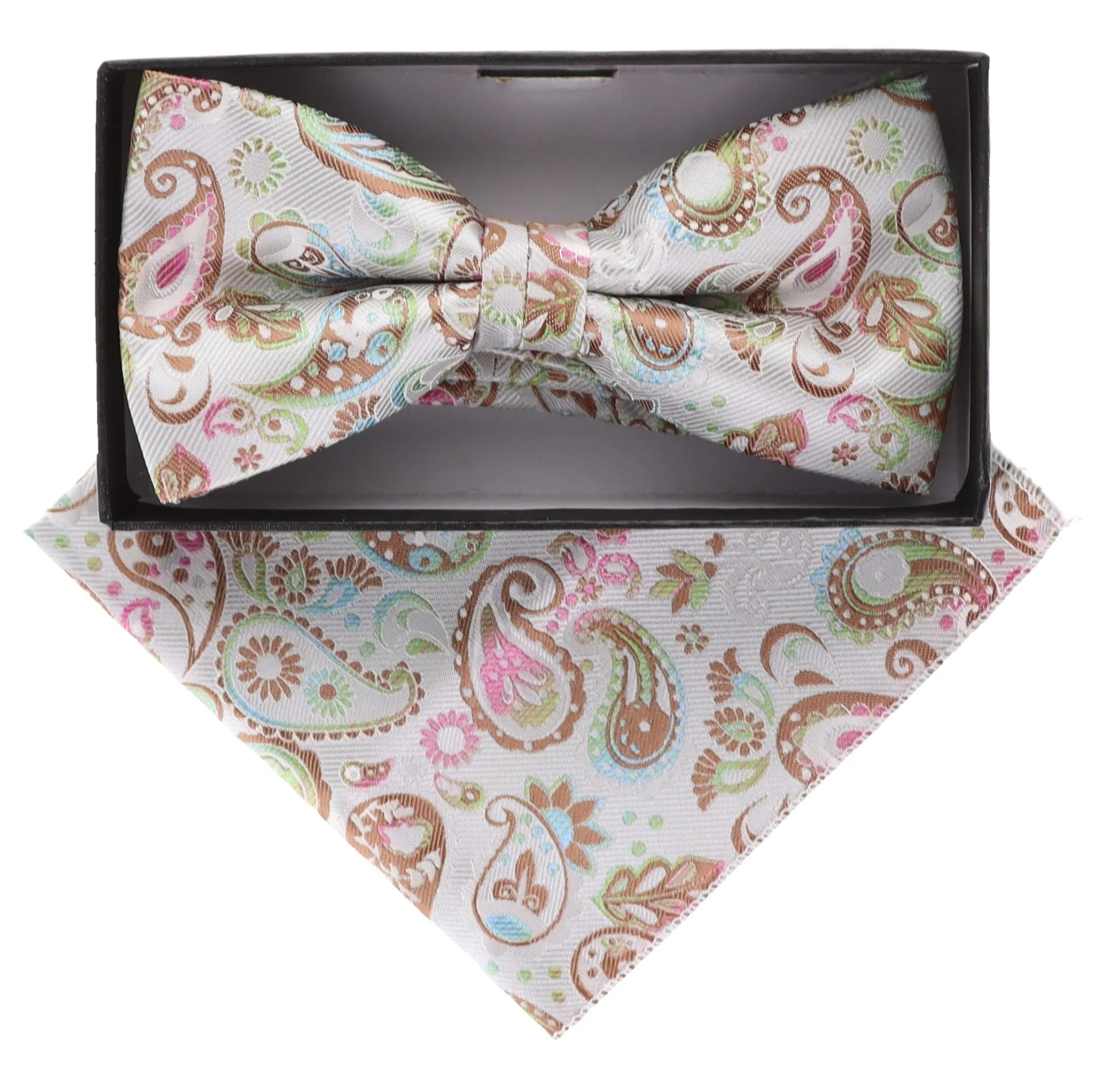 Vittorio Farina Men's Paisley Design Satin Bow Tie & Pocket Square in Gift Box