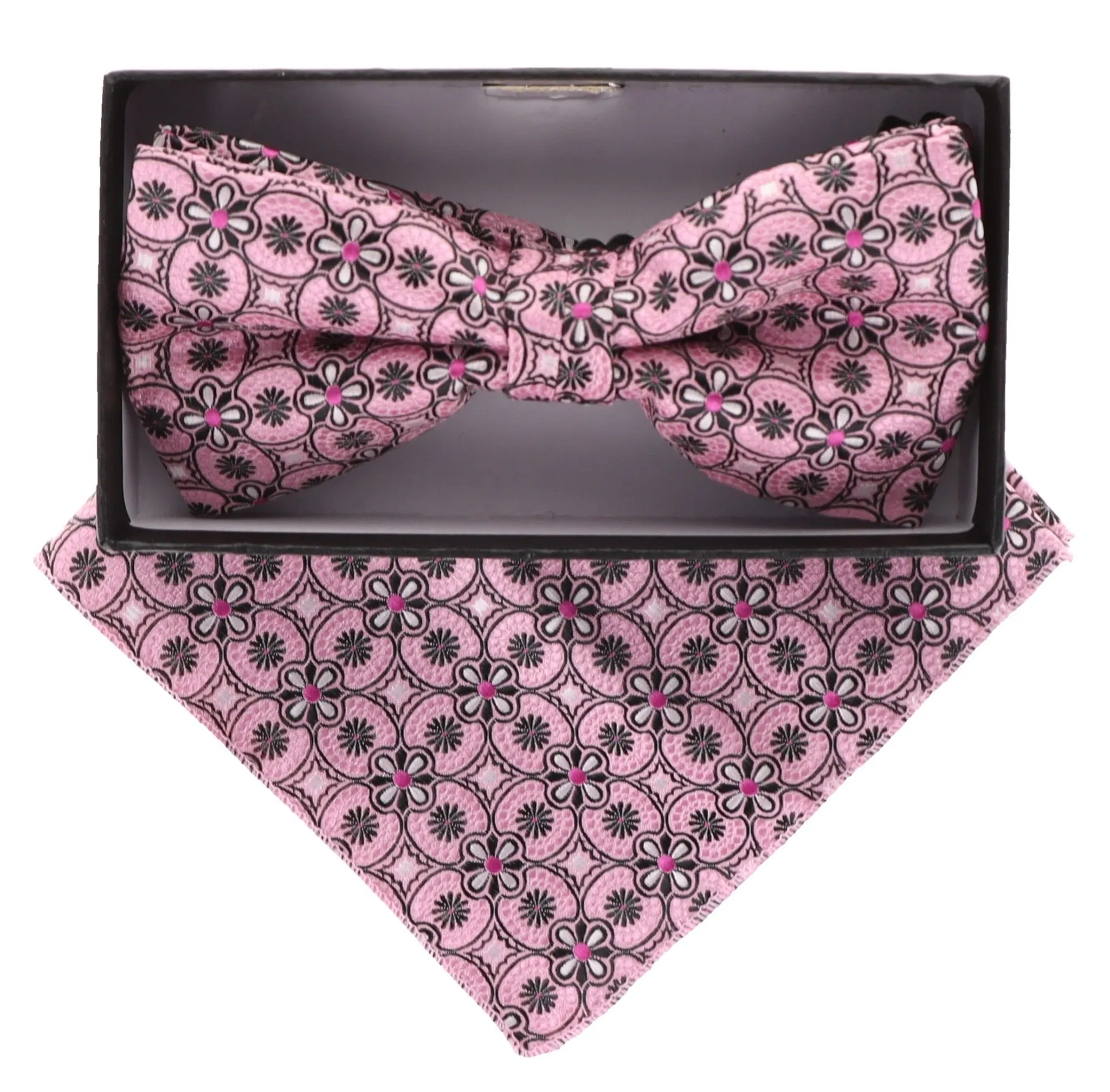 Vittorio Farina Men's Paisley Design Satin Bow Tie & Pocket Square in Gift Box