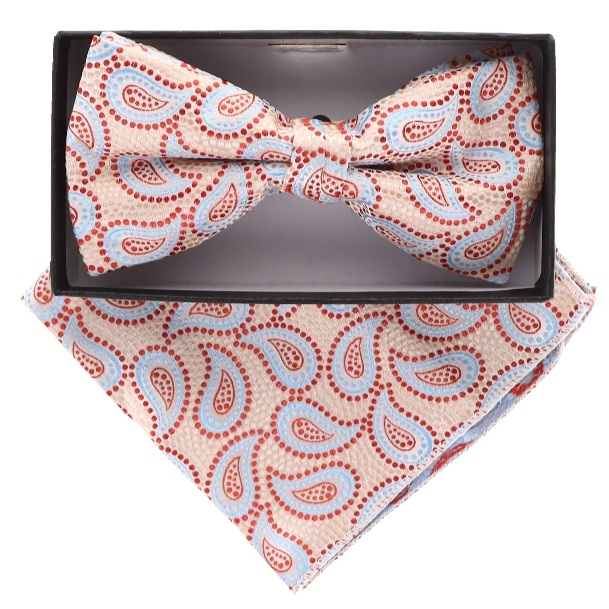 Vittorio Farina Men's Paisley Design Satin Bow Tie & Pocket Square in Gift Box