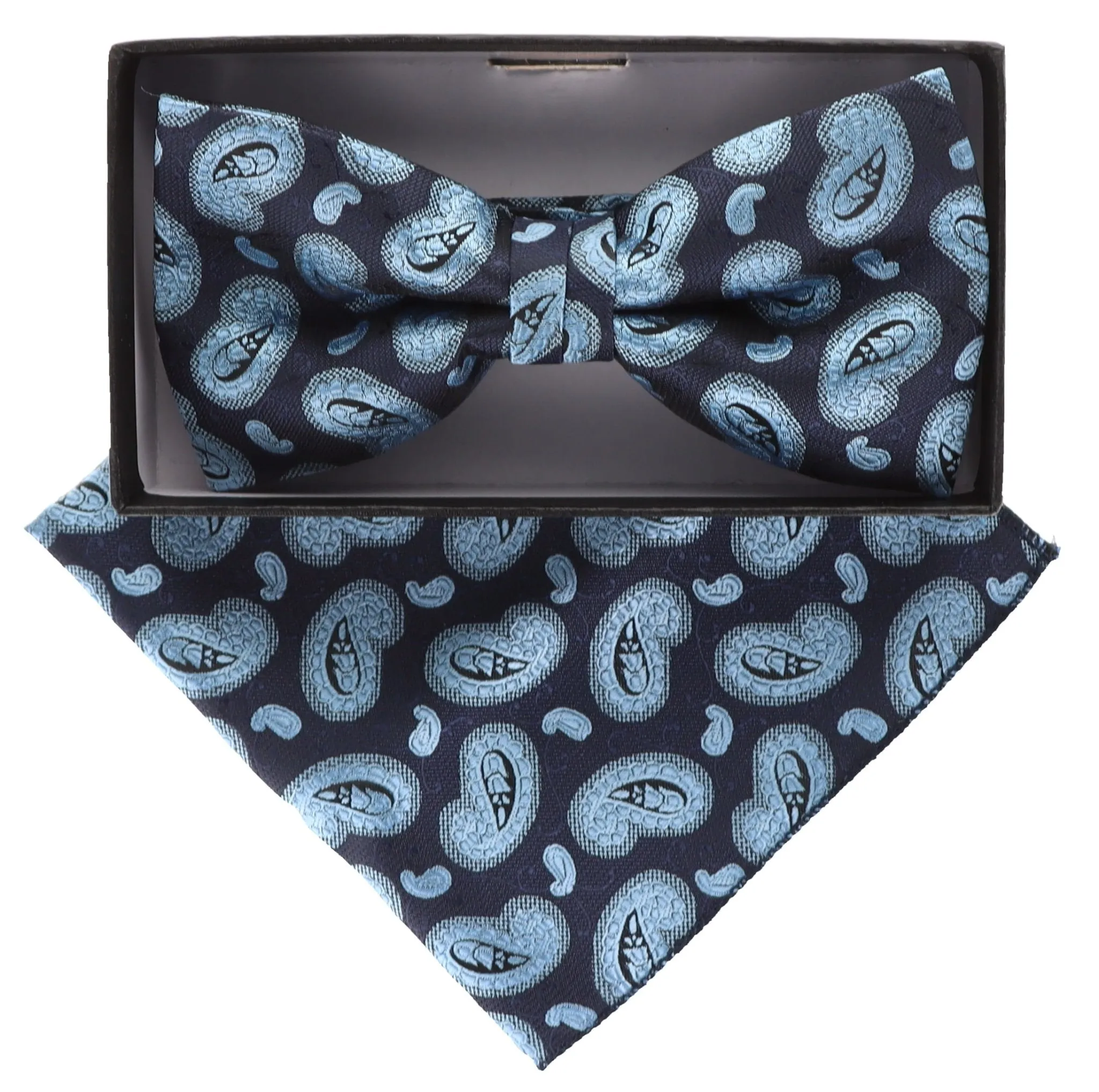 Vittorio Farina Men's Paisley Design Satin Bow Tie & Pocket Square in Gift Box