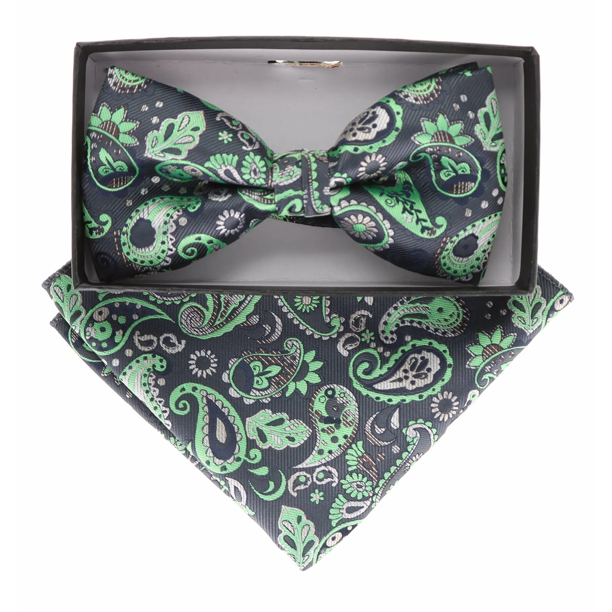 Vittorio Farina Men's Paisley Design Satin Bow Tie & Pocket Square in Gift Box