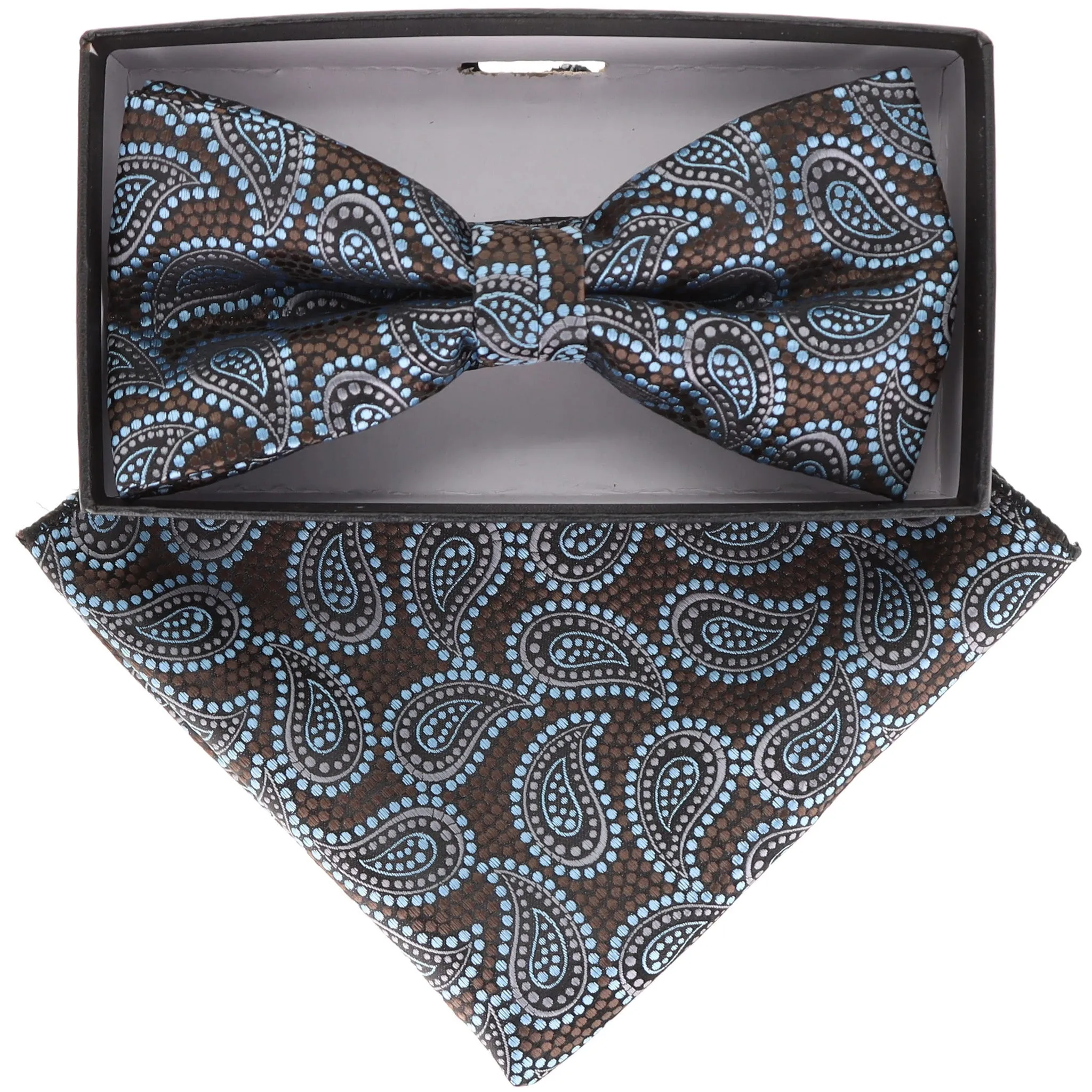 Vittorio Farina Men's Paisley Design Satin Bow Tie & Pocket Square in Gift Box