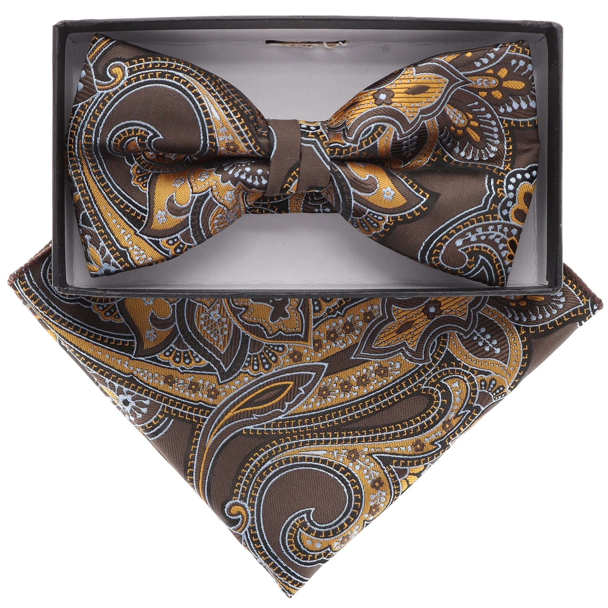 Vittorio Farina Men's Paisley Design Satin Bow Tie & Pocket Square in Gift Box