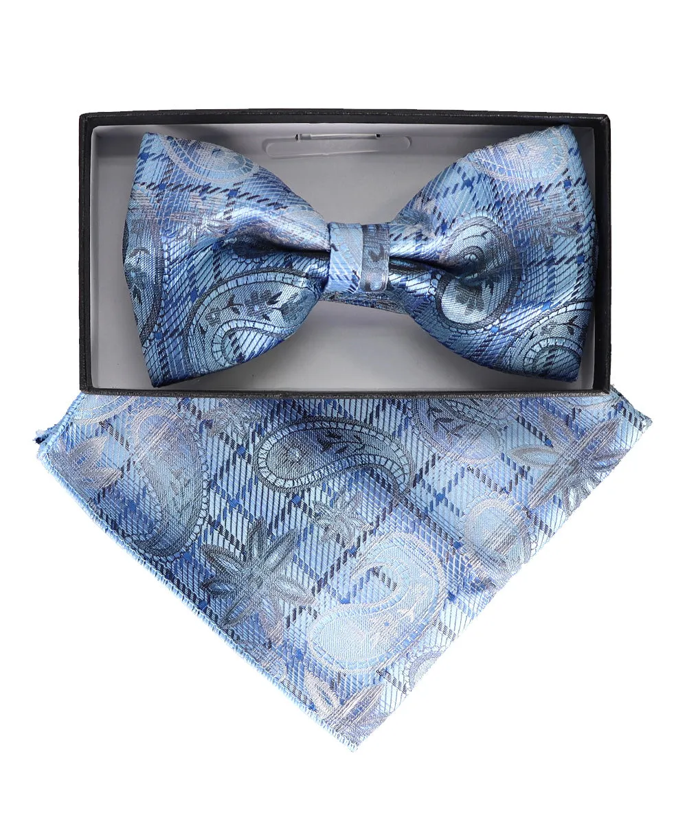 Vittorio Farina Men's Paisley Design Satin Bow Tie & Pocket Square in Gift Box