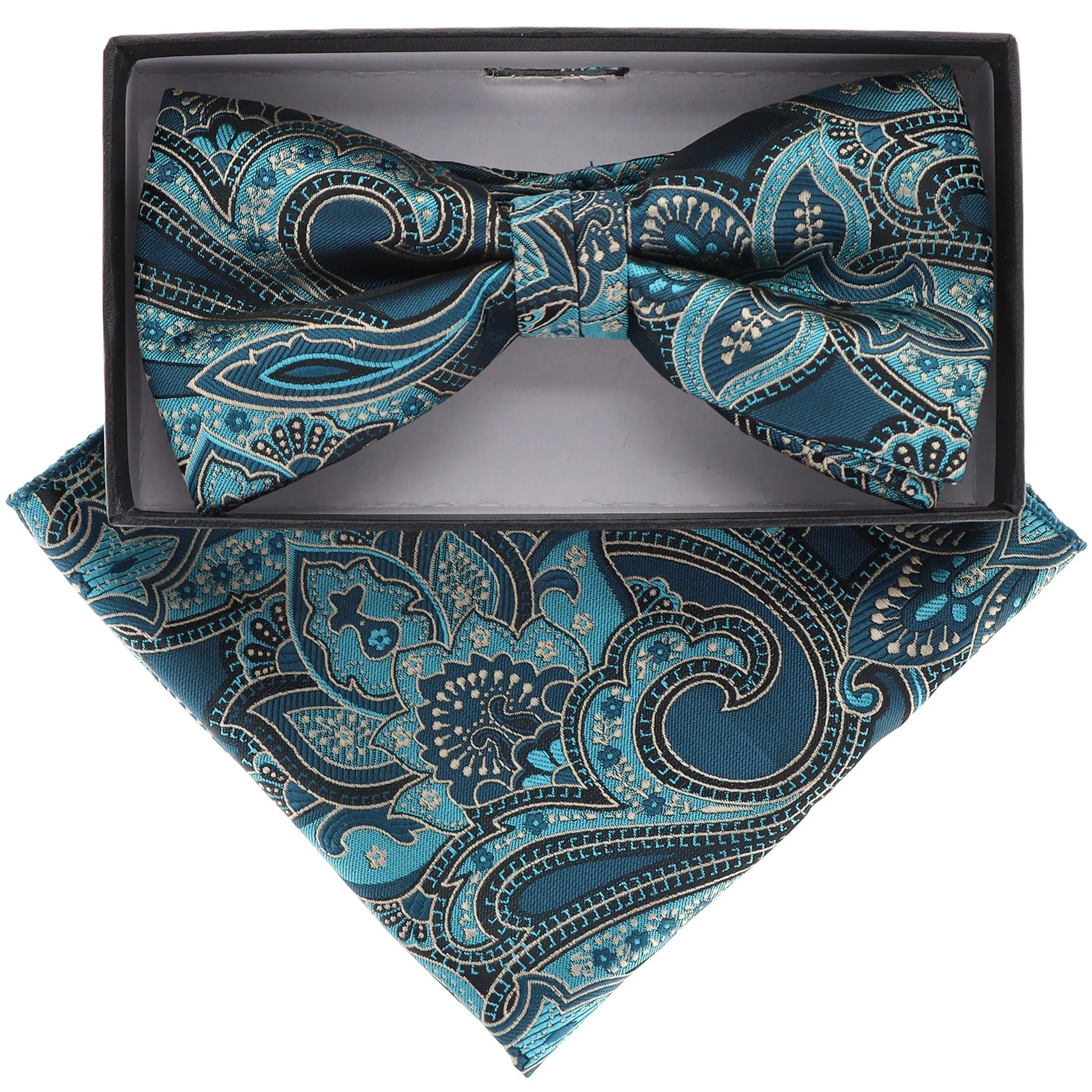 Vittorio Farina Men's Paisley Design Satin Bow Tie & Pocket Square in Gift Box