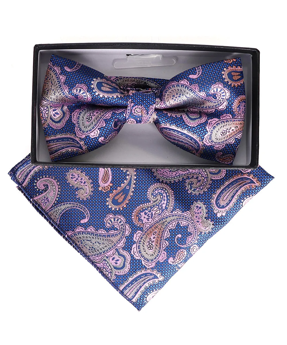 Vittorio Farina Men's Paisley Design Satin Bow Tie & Pocket Square in Gift Box