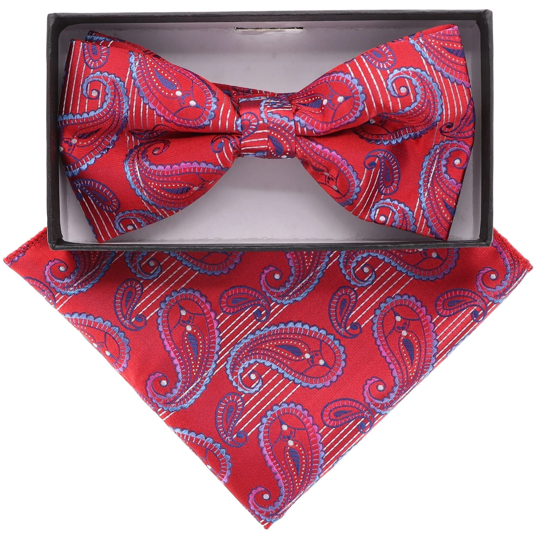 Vittorio Farina Men's Paisley Design Satin Bow Tie & Pocket Square in Gift Box