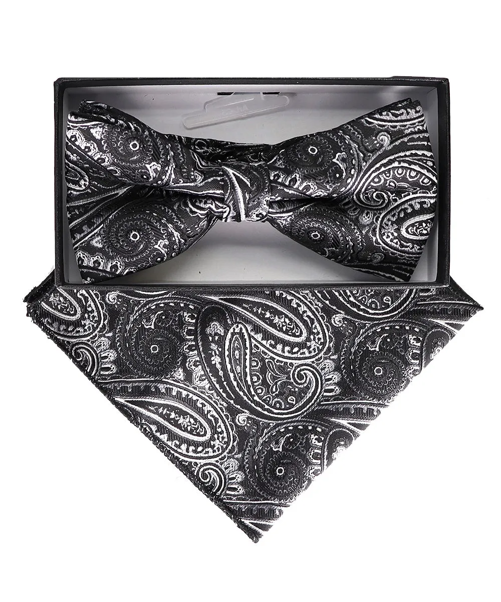 Vittorio Farina Men's Paisley Design Satin Bow Tie & Pocket Square in Gift Box