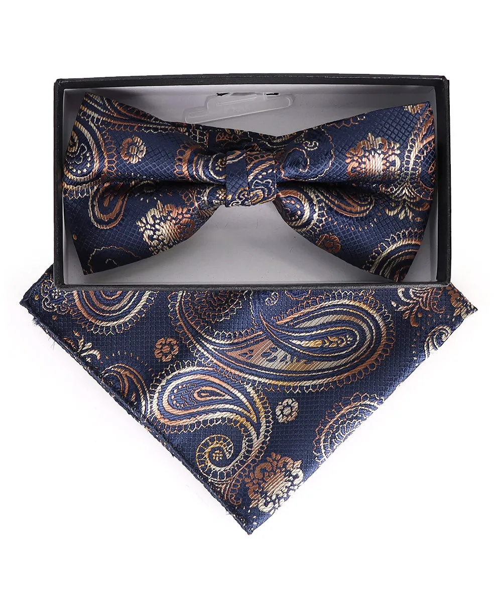 Vittorio Farina Men's Paisley Design Satin Bow Tie & Pocket Square in Gift Box