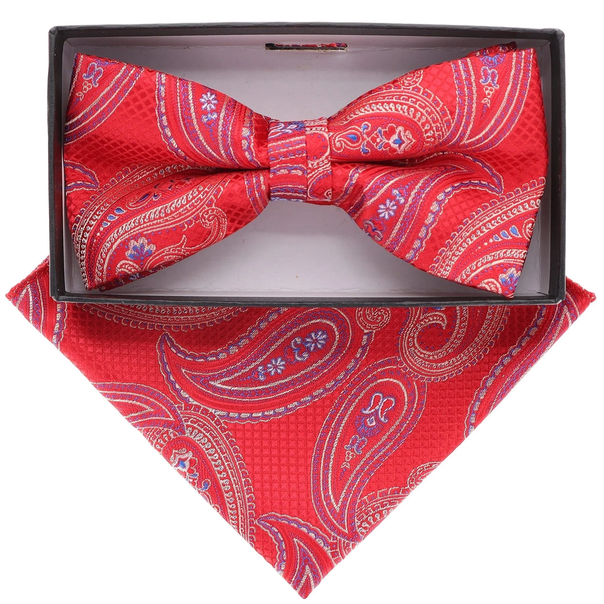 Vittorio Farina Men's Paisley Design Satin Bow Tie & Pocket Square in Gift Box