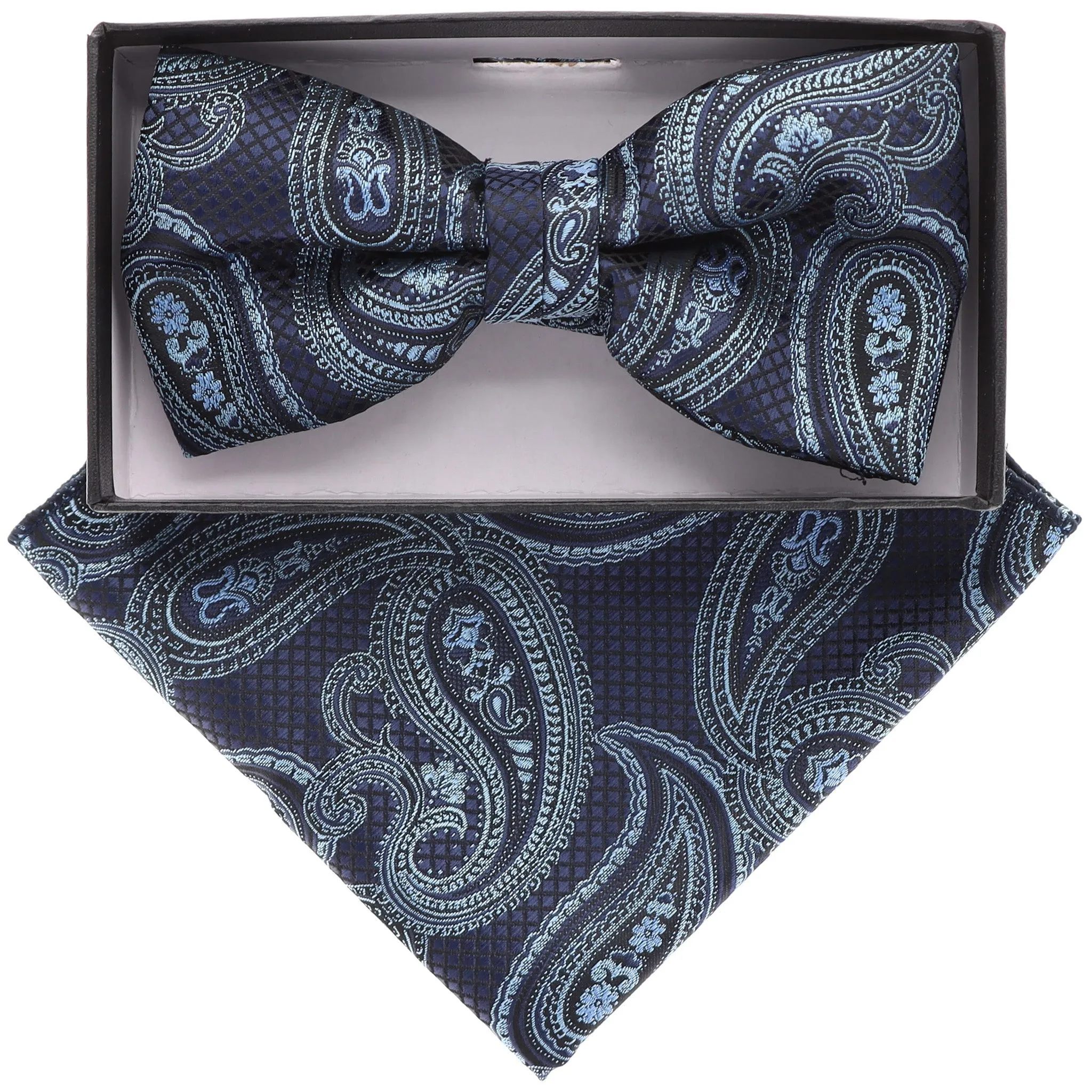 Vittorio Farina Men's Paisley Design Satin Bow Tie & Pocket Square in Gift Box