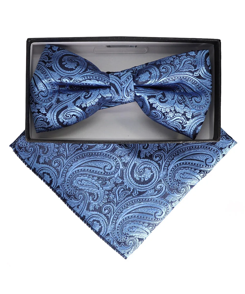 Vittorio Farina Men's Paisley Design Satin Bow Tie & Pocket Square in Gift Box