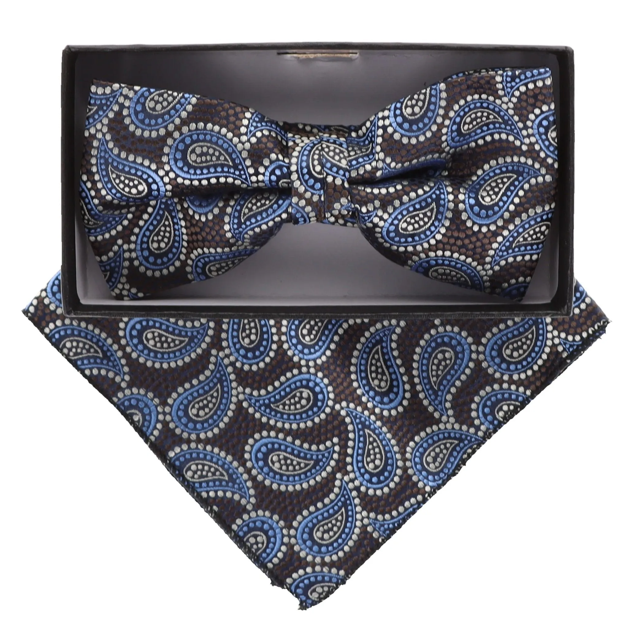 Vittorio Farina Men's Paisley Design Satin Bow Tie & Pocket Square in Gift Box